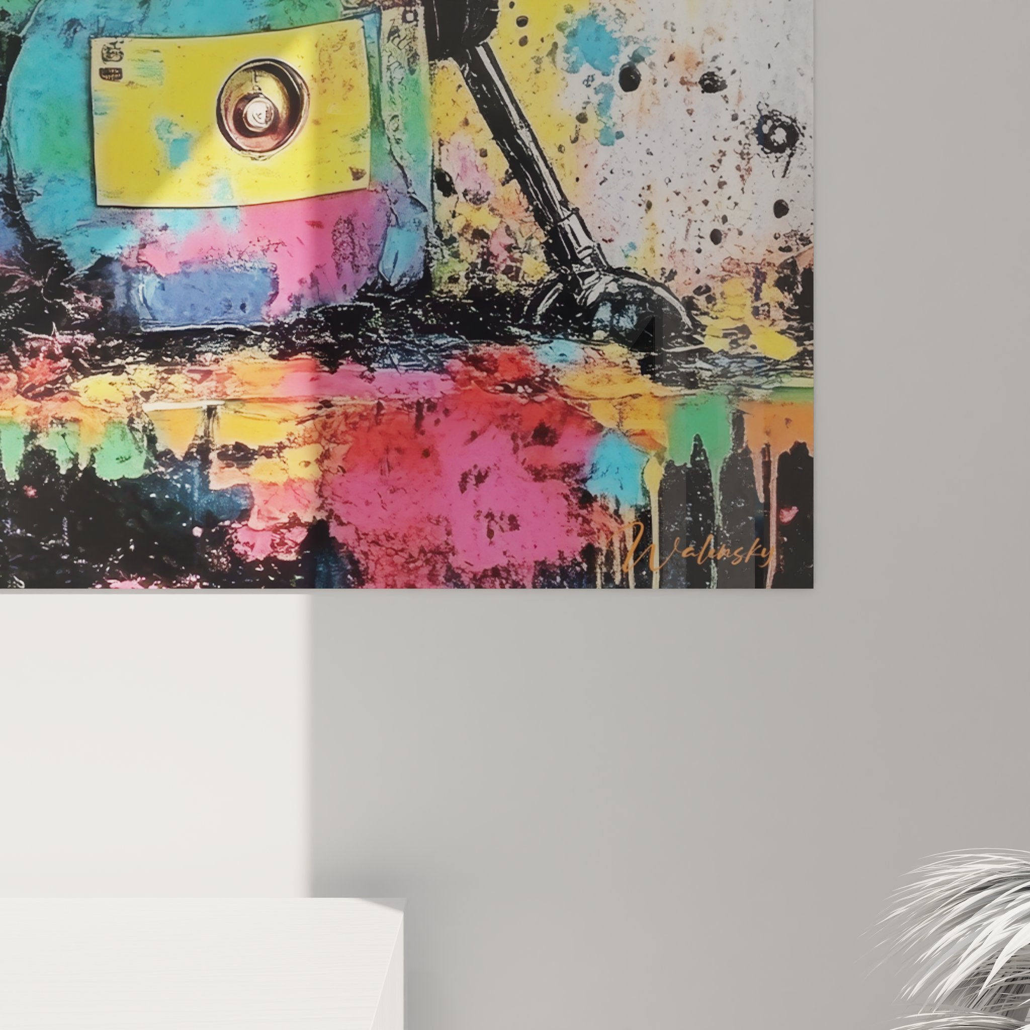 Vue ensemble tableau mural robot graffiti coloré décoration murale moderne