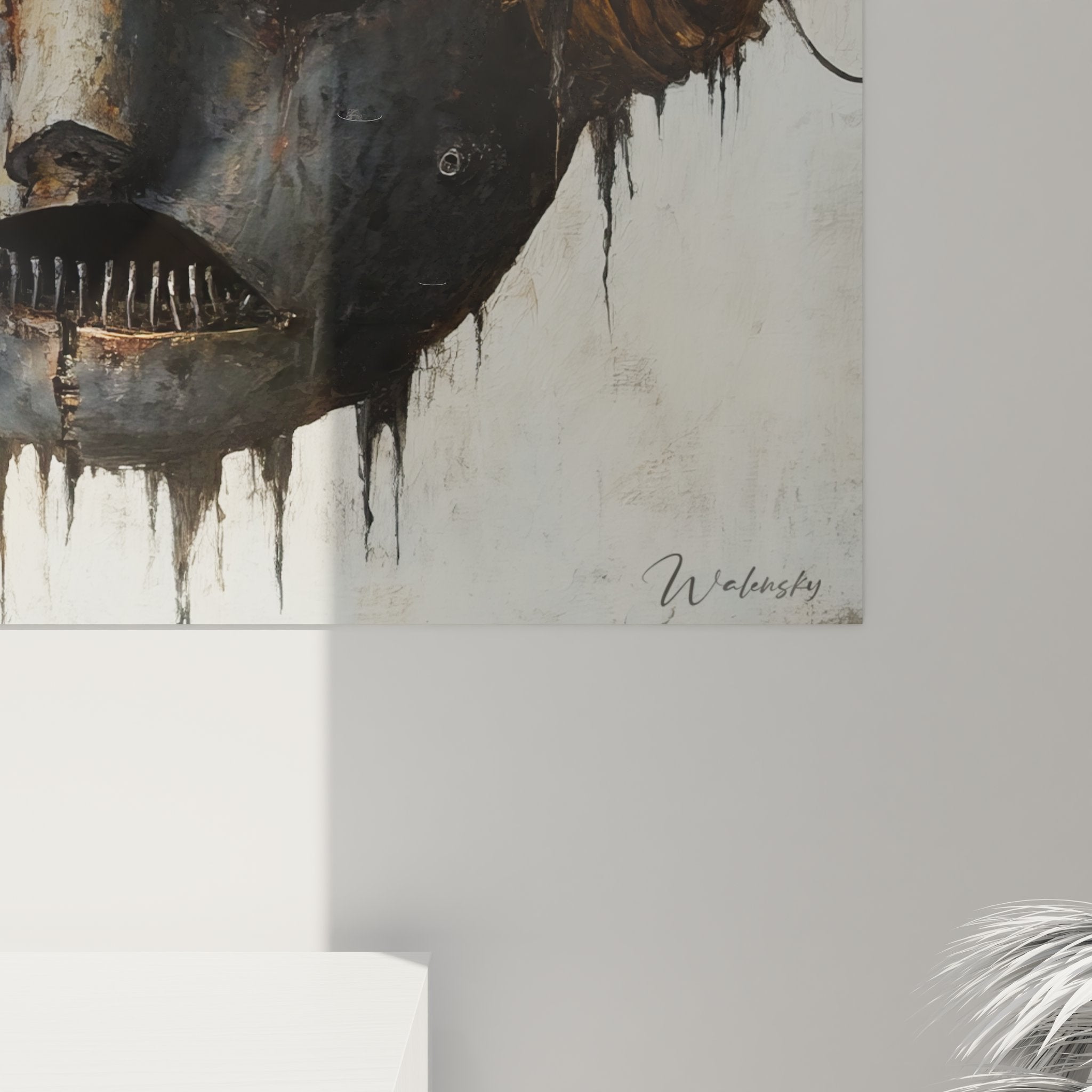 Vue d'ensemble du tableau mural robot mécanique steampunk avec tous ses composants et engrenages