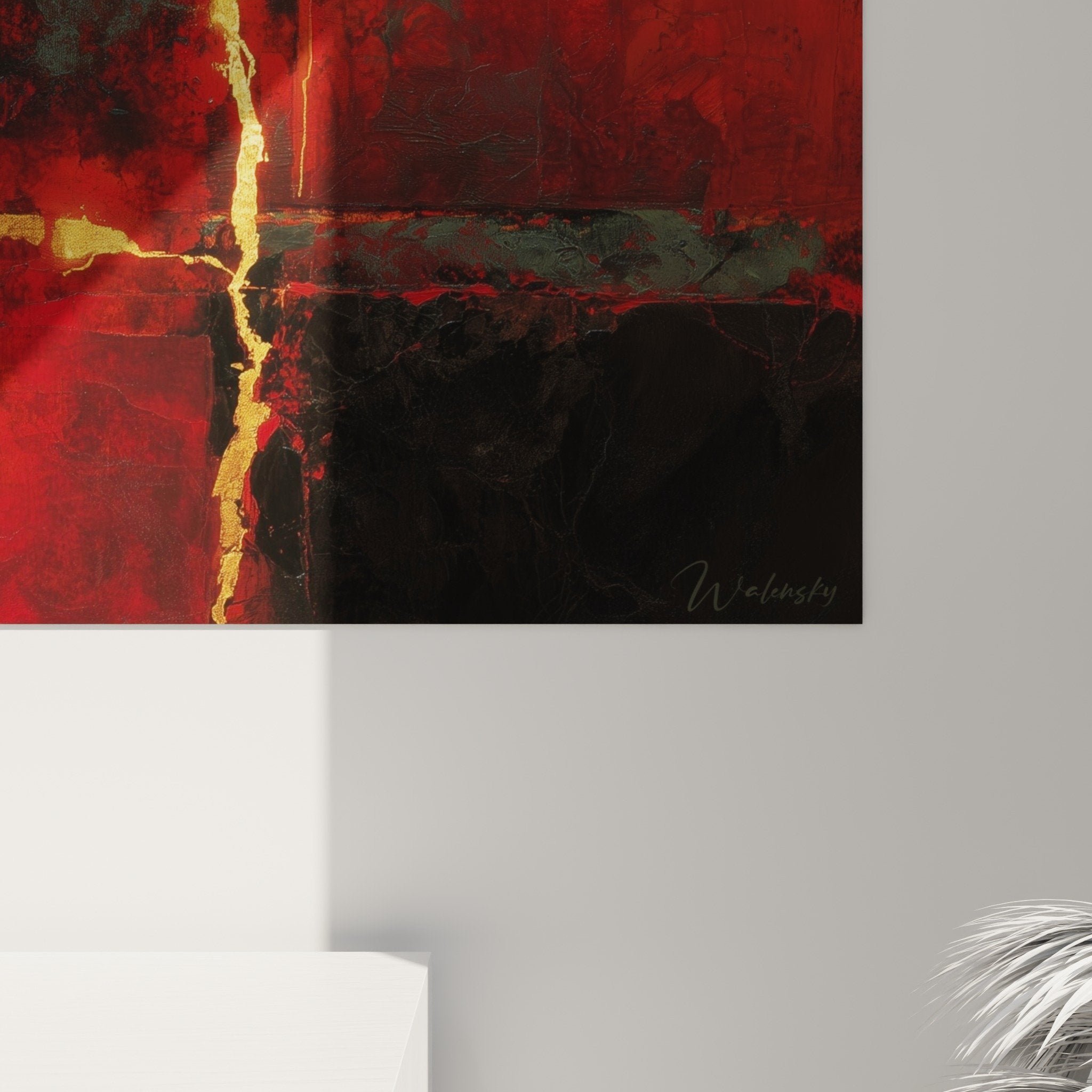 red black gold crackle wall art feng shui south fire decor overview