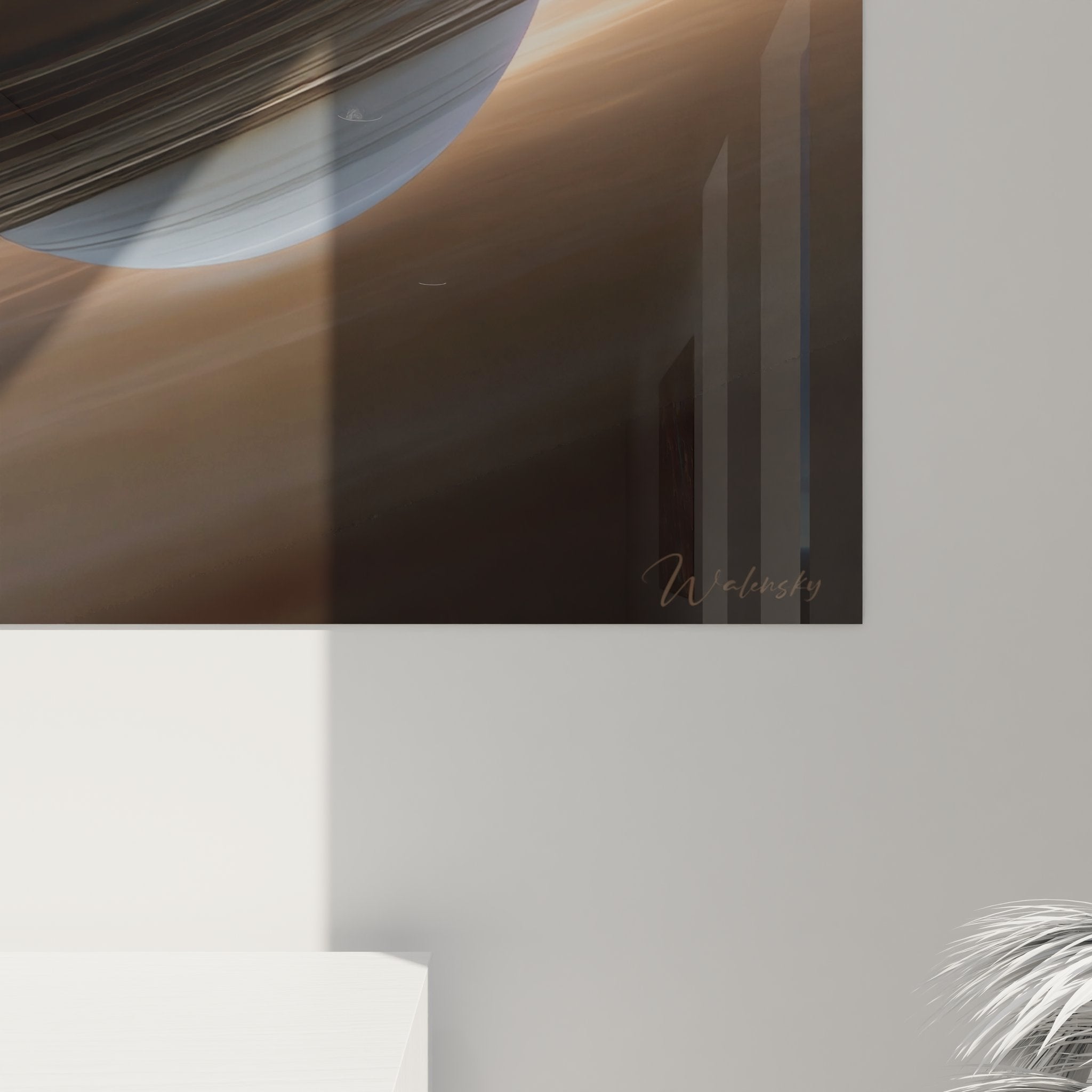 Vue ensemble tableau mural Saturne cosmique - décoration spatiale moderne intérieur