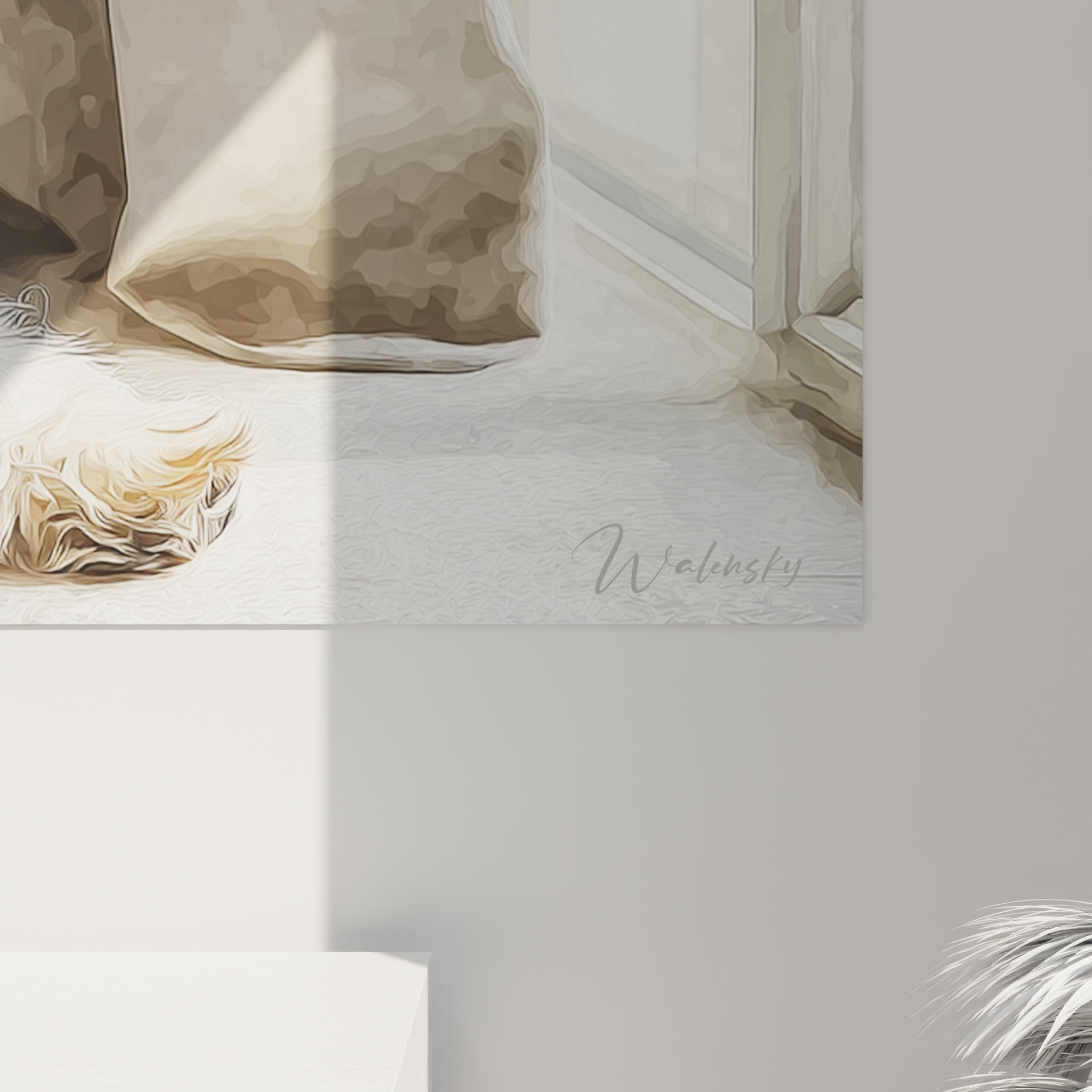 Vue d'ensemble tableau Schnauzer fenêtre, composition harmonieuse, décoration intérieure élégante