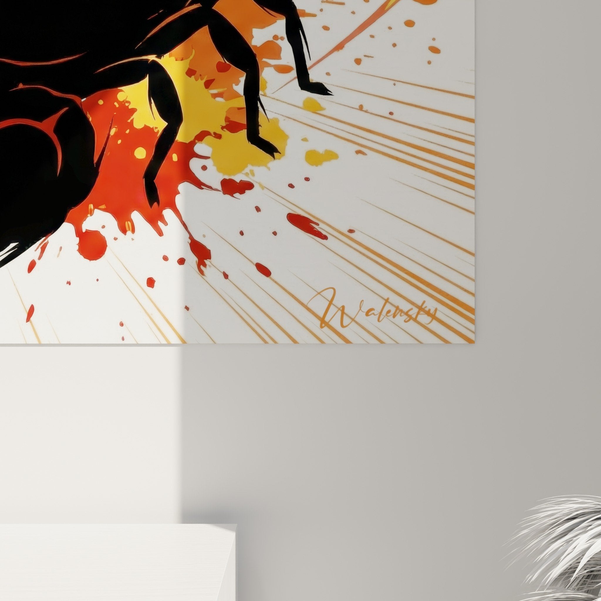 Vue ensemble tableau scorpion design moderne accroche au mur salon contemporain decoration interieure elegante