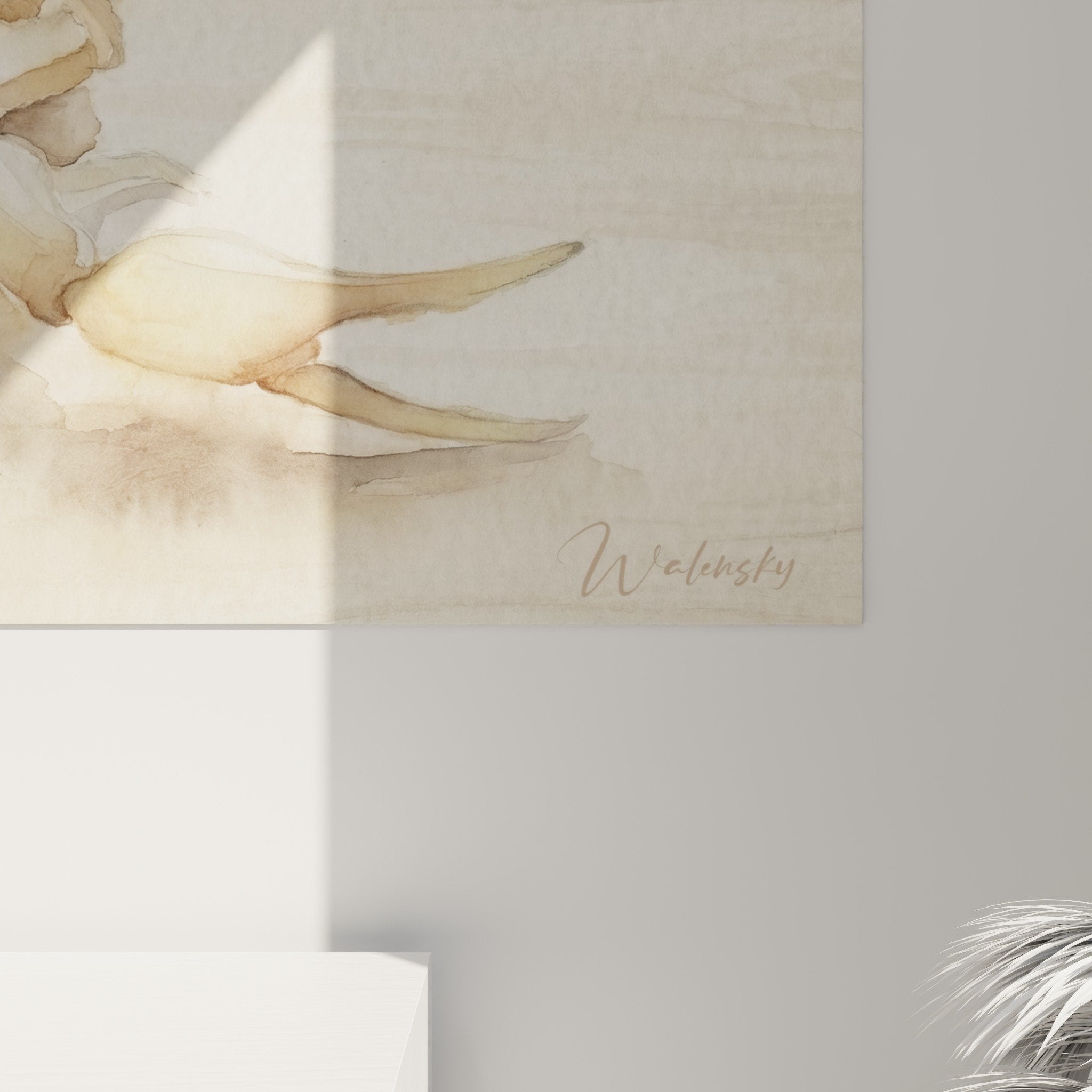 Übersicht Skorpion-Aquarellgemälde, pudrige Beige-Töne, elegante wissenschaftliche Komposition an heller Wand