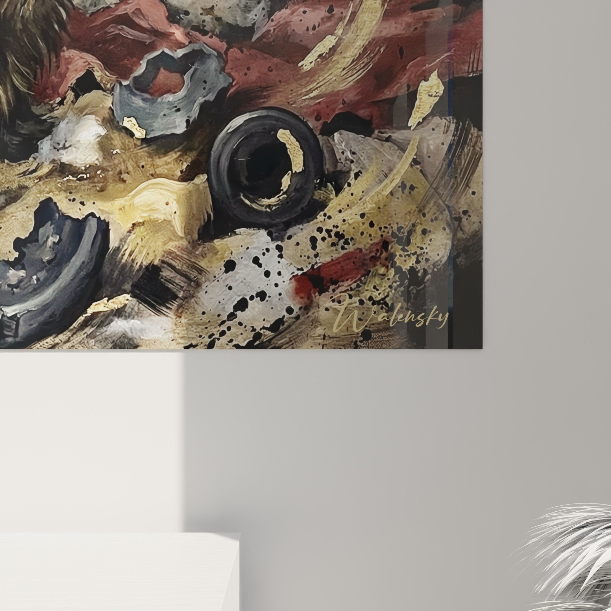 Vue d'ensemble tableau mural Scottish terrier, art contemporain explosion couleurs salon moderne