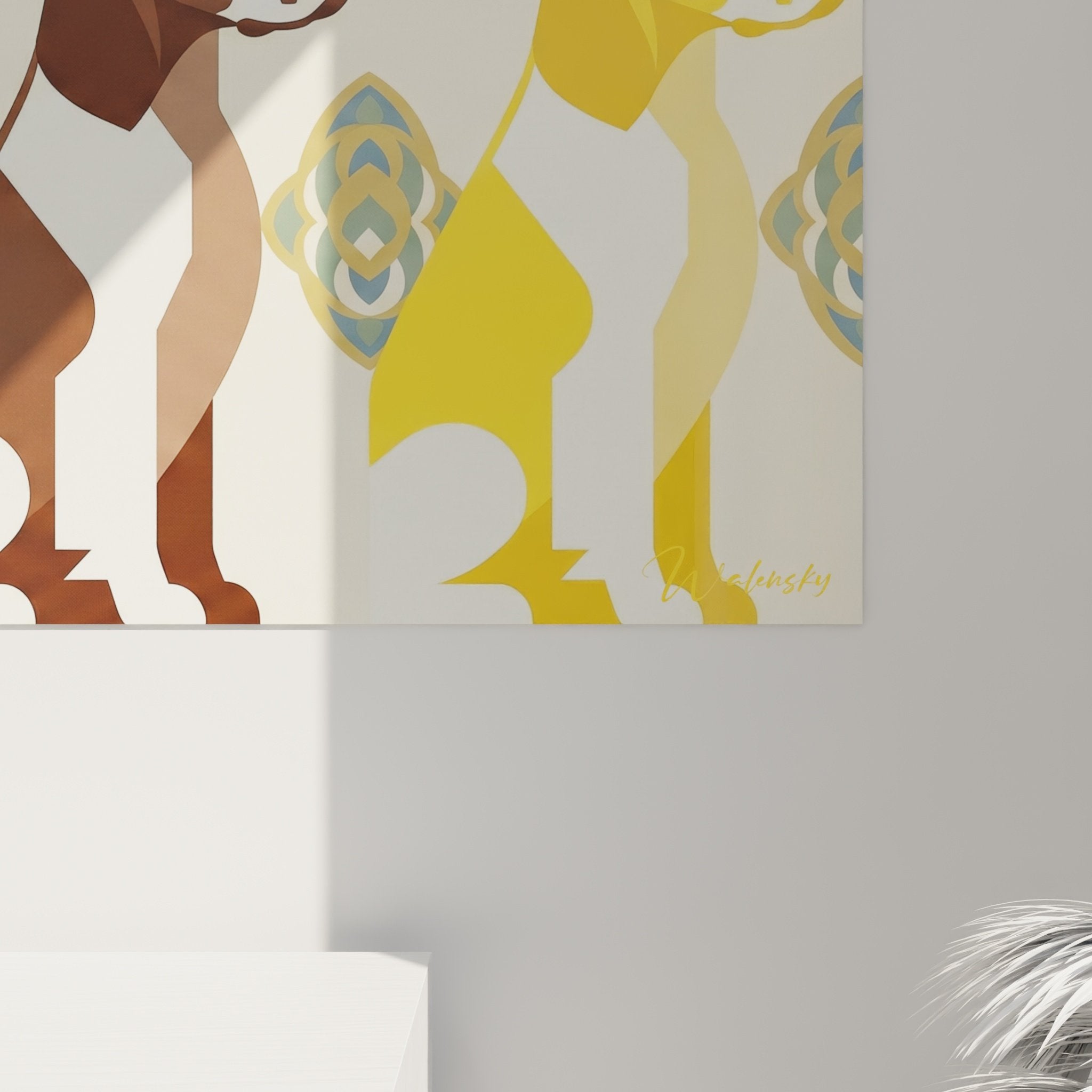 Vue d'ensemble tableau mural Setter Anglais cinq profils colorés décoration intérieur moderne