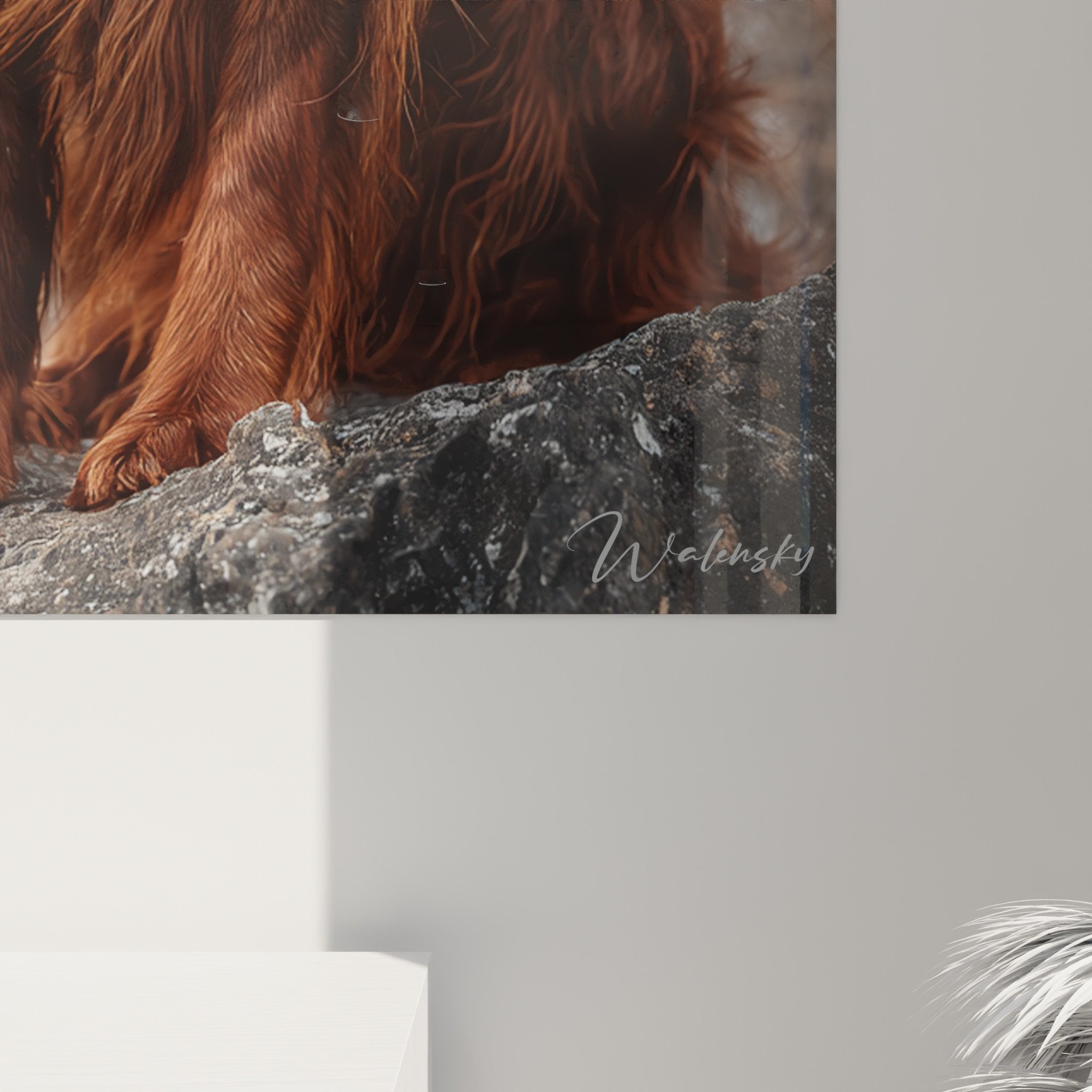 Vue d'ensemble tableau mural Setter Irlandais dans décor contemporain avec éclairage ambiant