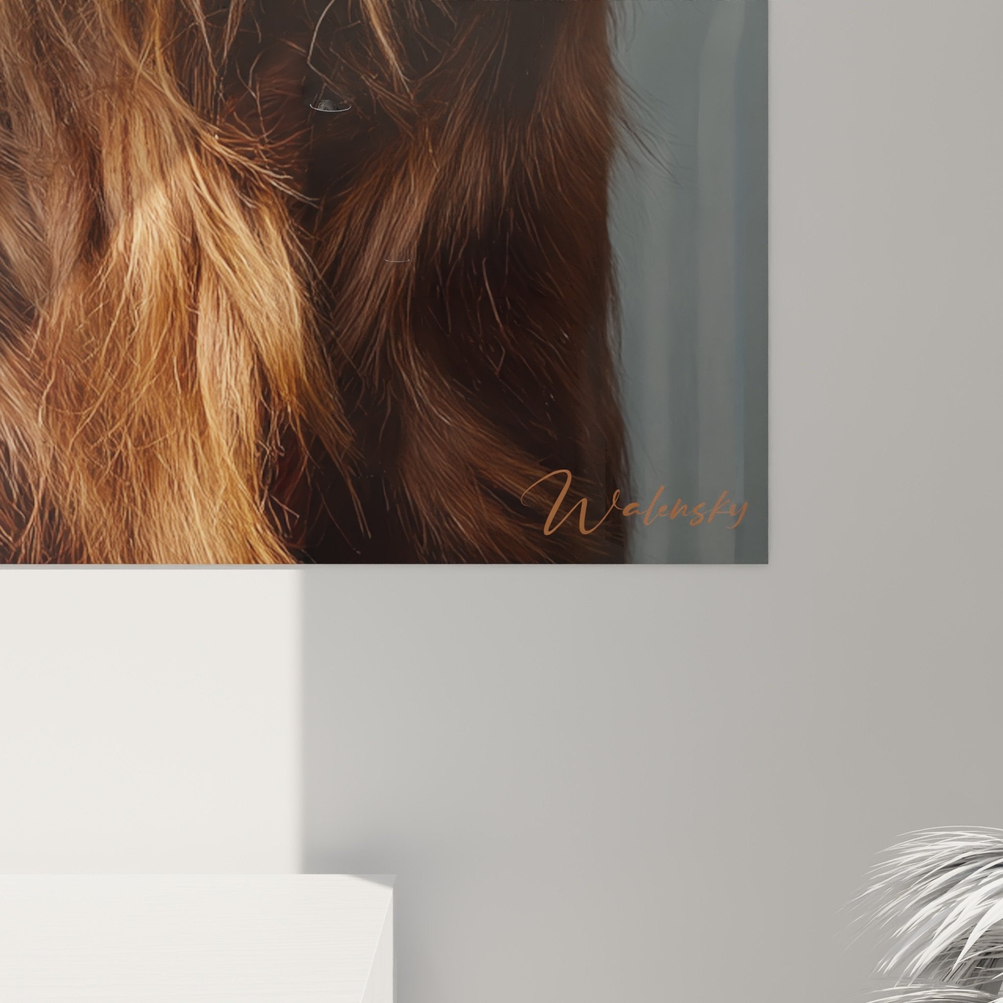 Vue d'ensemble du tableau portrait canin Setter Irlandais dans un intérieur contemporain