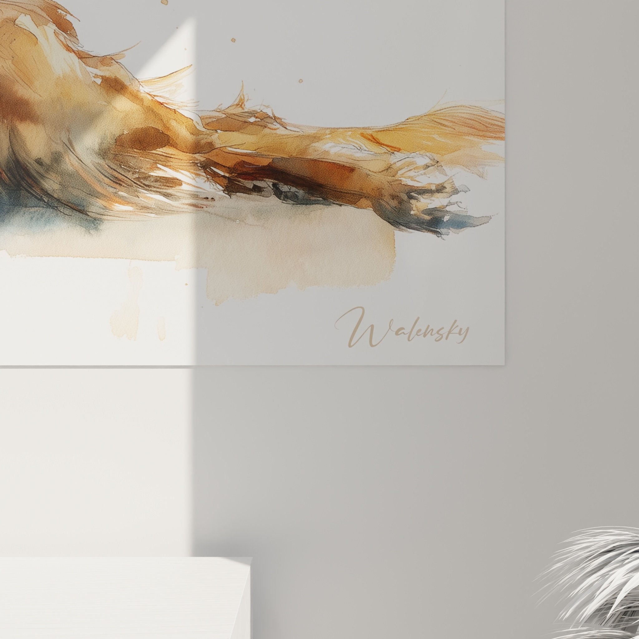 Vue d'ensemble tableau setter irlandais noble, composition harmonieuse tons chauds, décoration murale raffinée