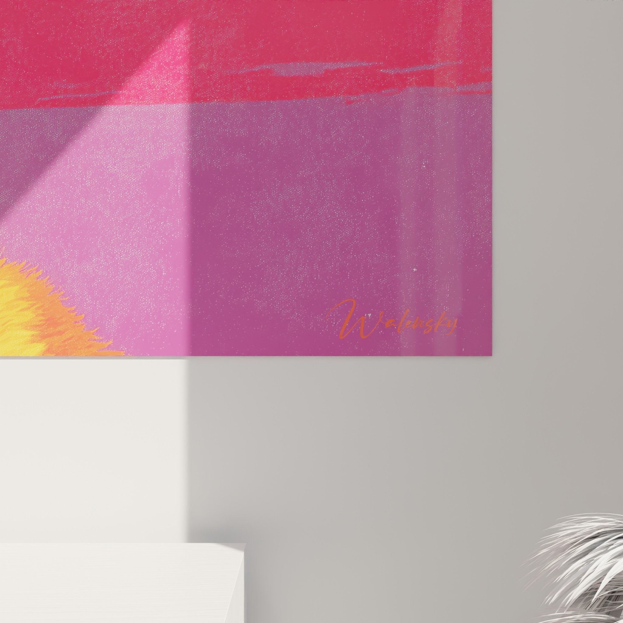 Vue d'ensemble tableau mural Shiba Inu coloré intégré dans décoration intérieure moderne