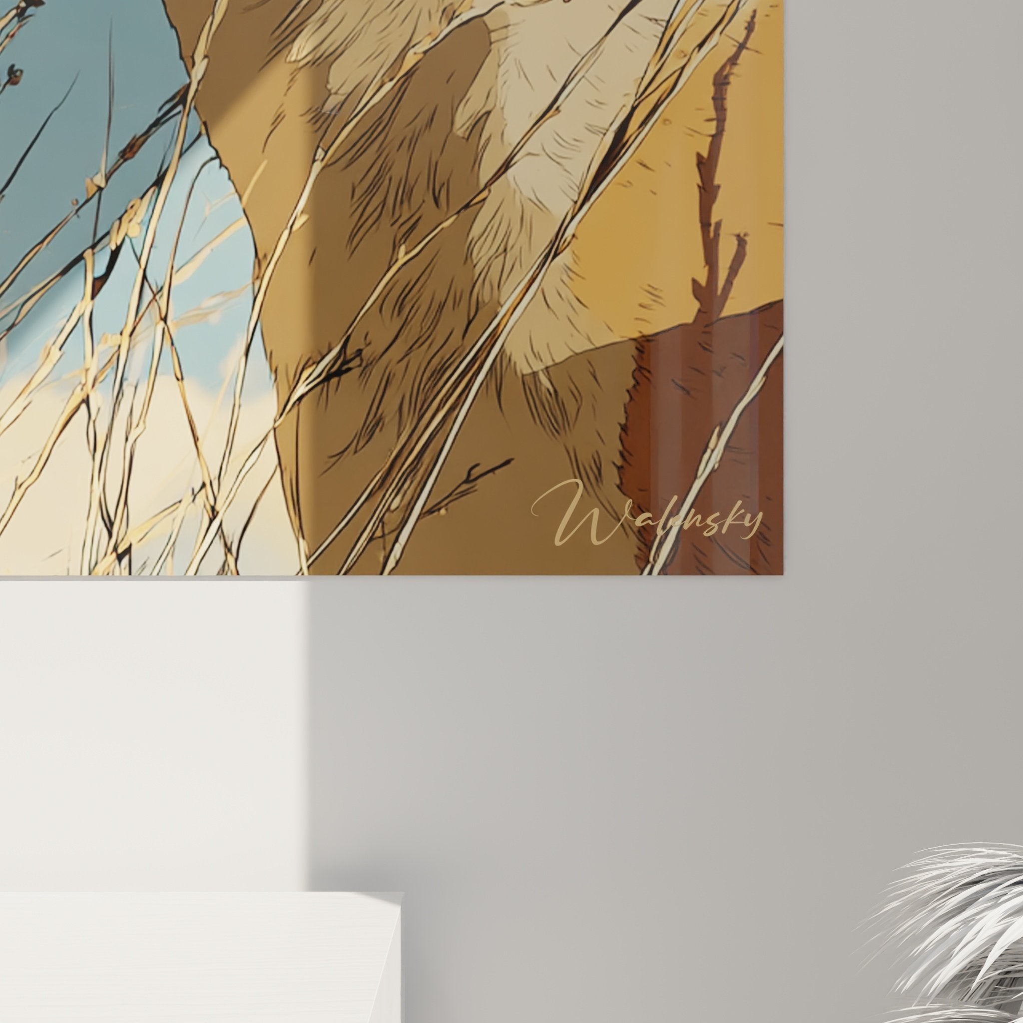 Vue d'ensemble tableau mural Shiba Inu paysage champêtre décoration intérieure moderne