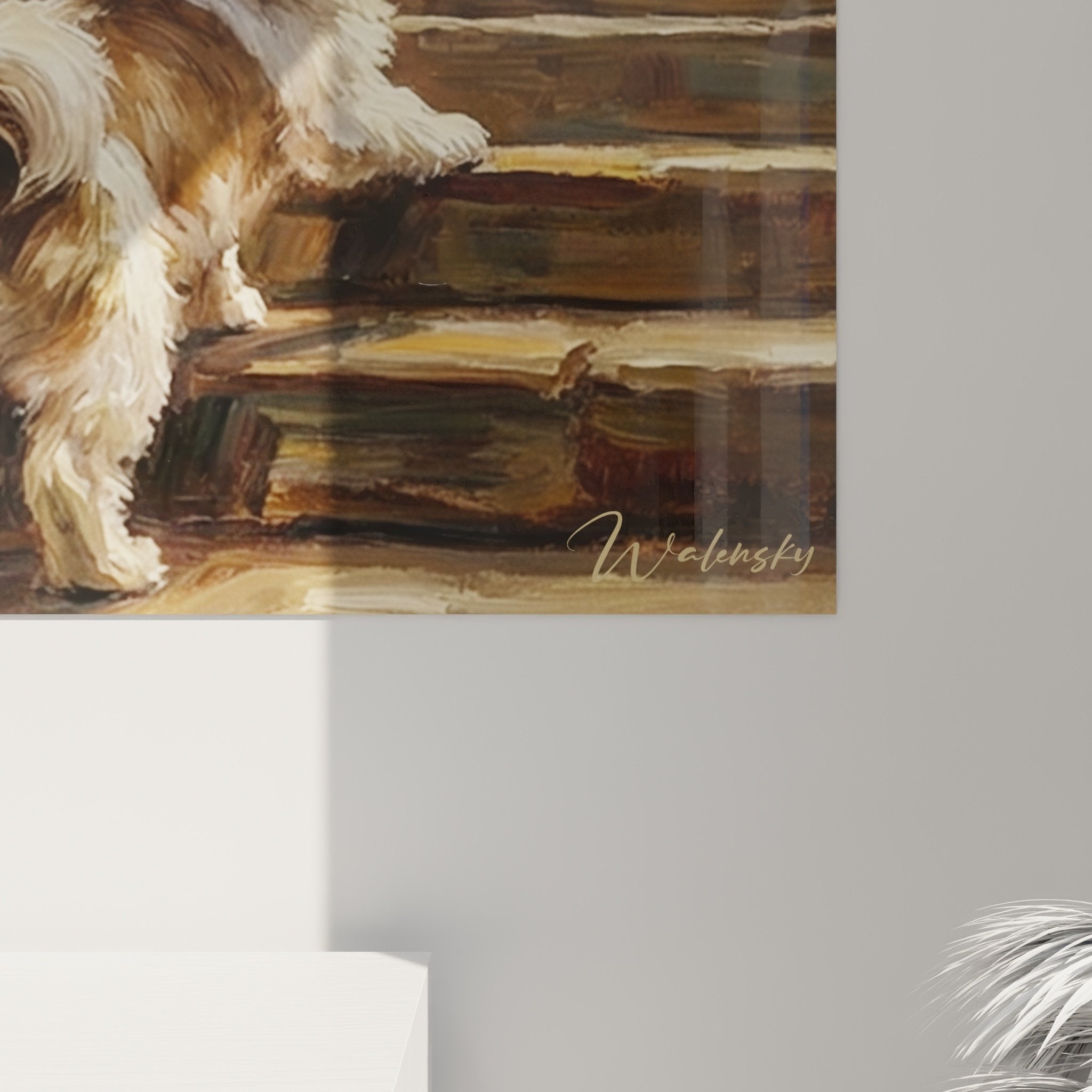 Vue d'ensemble tableau Shih Tzu cathédrale gothique dans salon élégant avec décoration harmonieuse