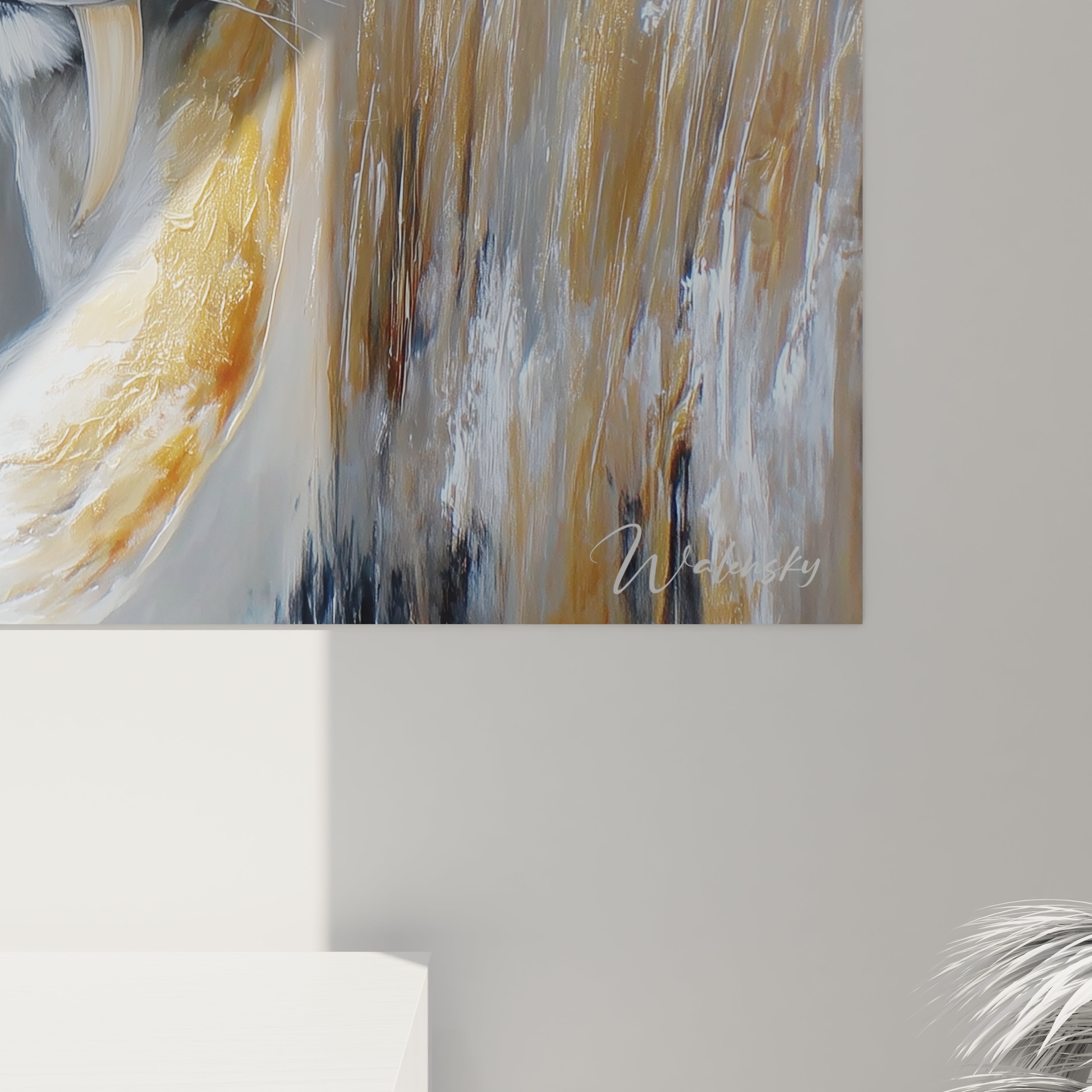 Vue ensemble tableau mural smilodon - Art préhistorique tigre dents de sabre décoration intérieure