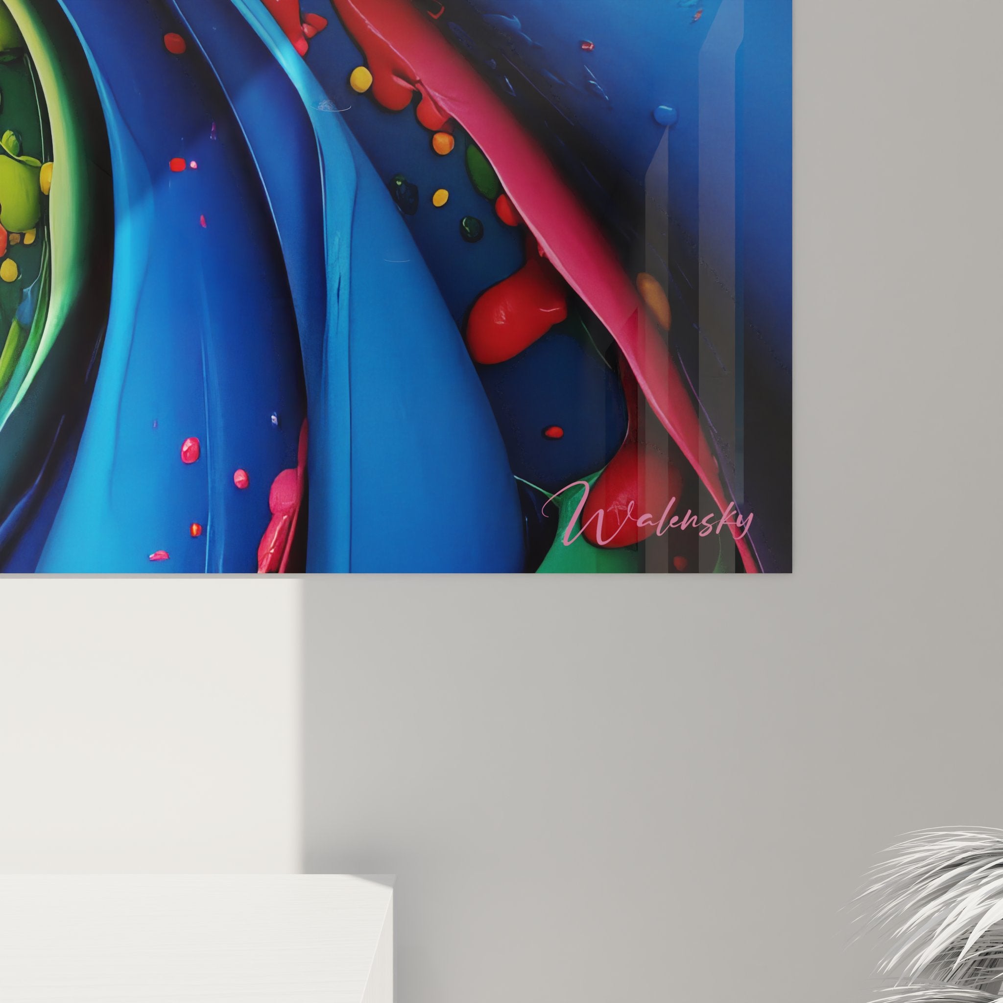 Vue d'ensemble tableau mural spirale abstrait tourbillon chromatique art contemporain