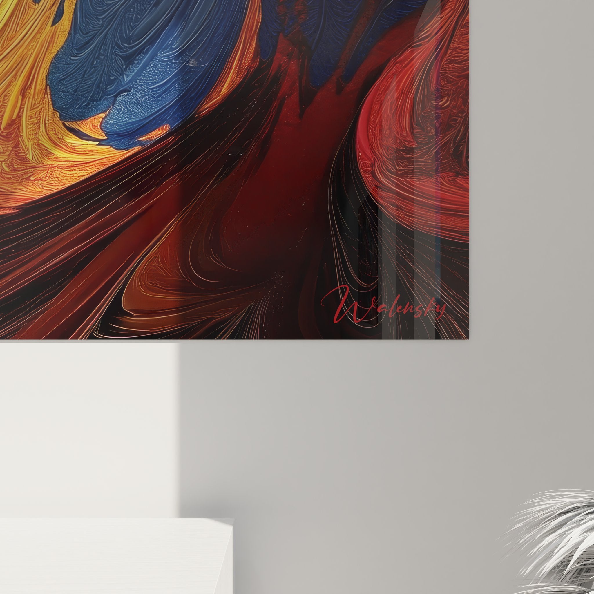 Vue ensemble tableau spirale tourbillon abstrait art mural coloré décoration intérieure moderne