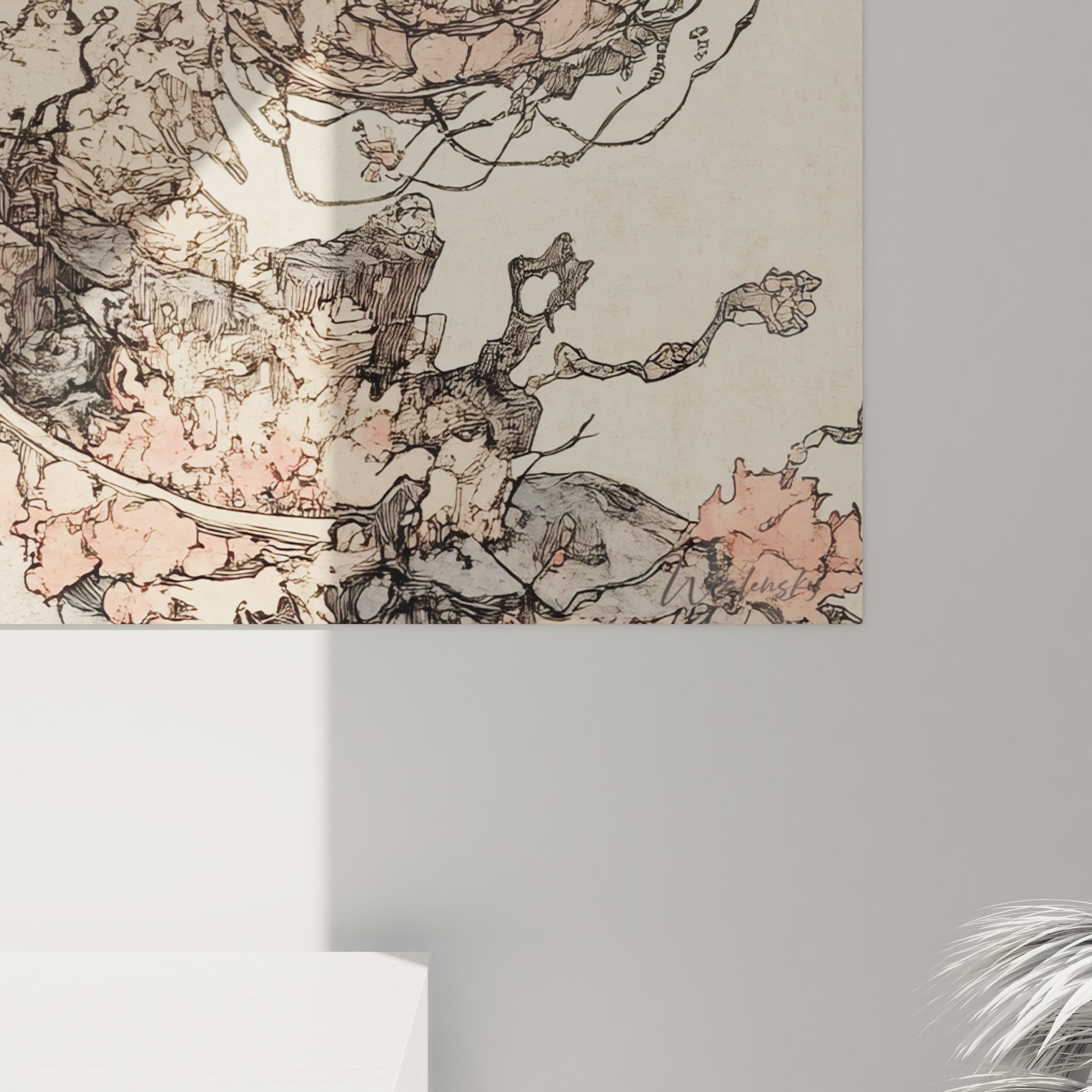 Vue ensemble tableau spirale abstraite architecture florale décoration murale