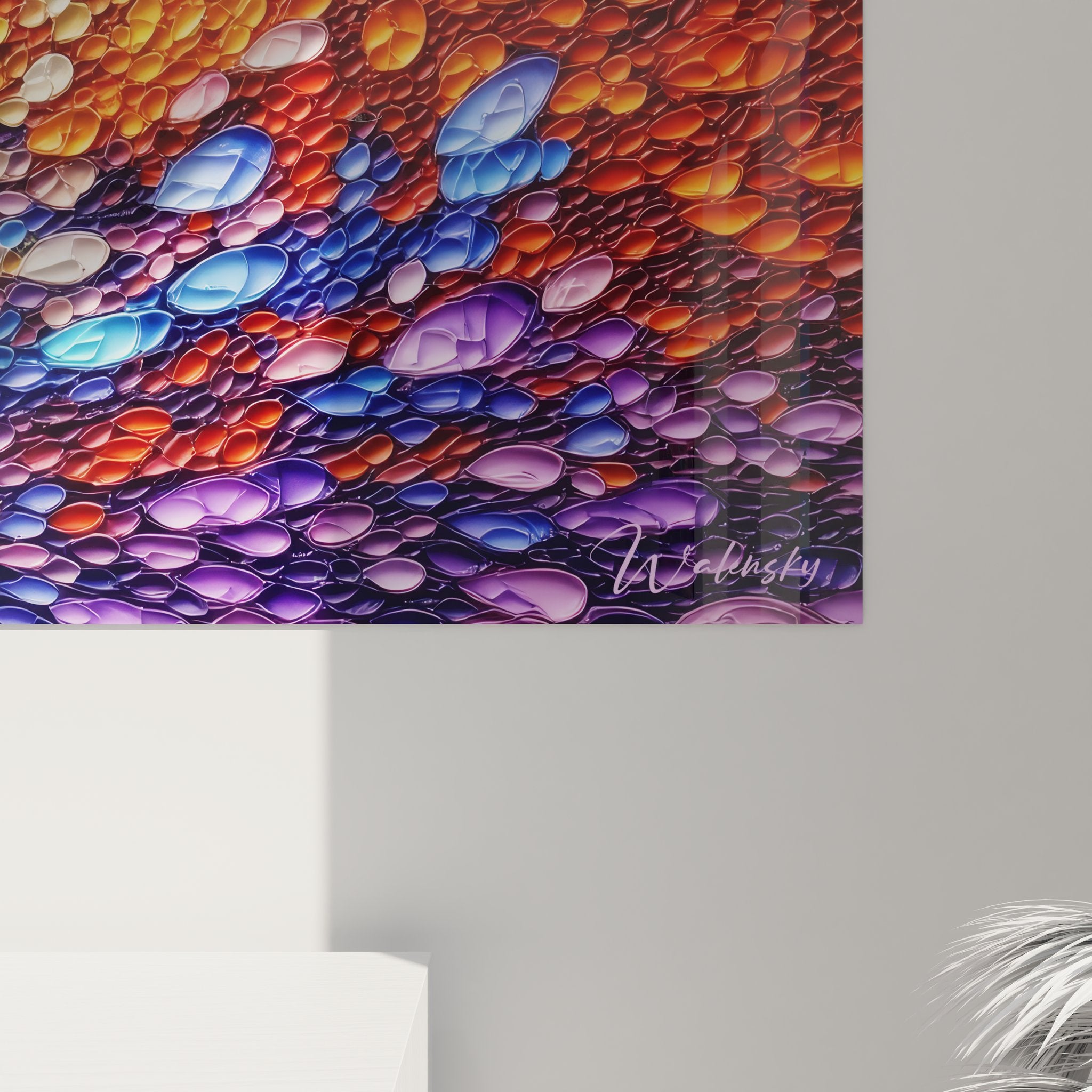 Vue d'ensemble tableau spirale cosmique multicolore art mural abstrait décoration intérieure moderne