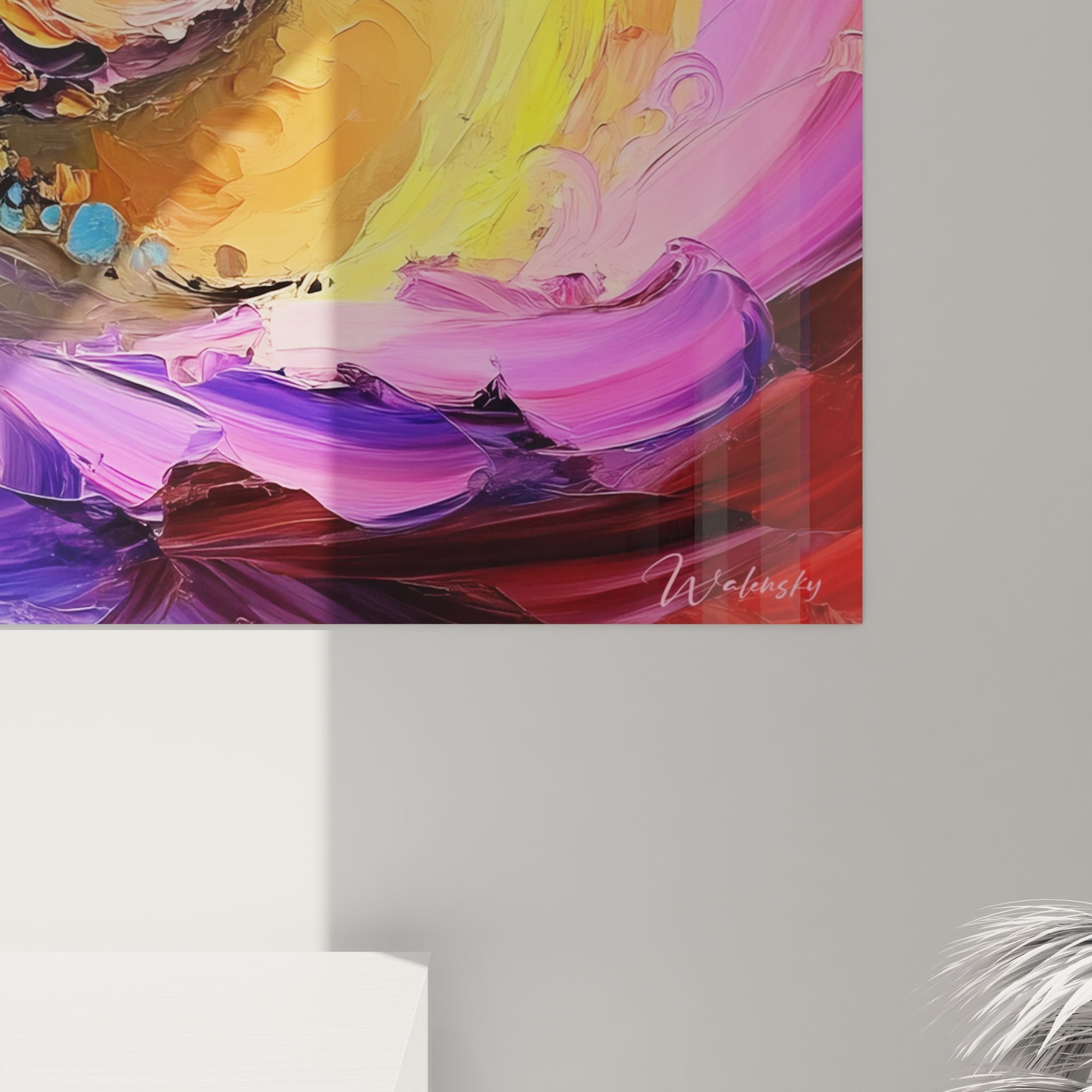 Vue ensemble tableau spirale cosmique mural, art abstrait coloré pour décoration intérieure moderne