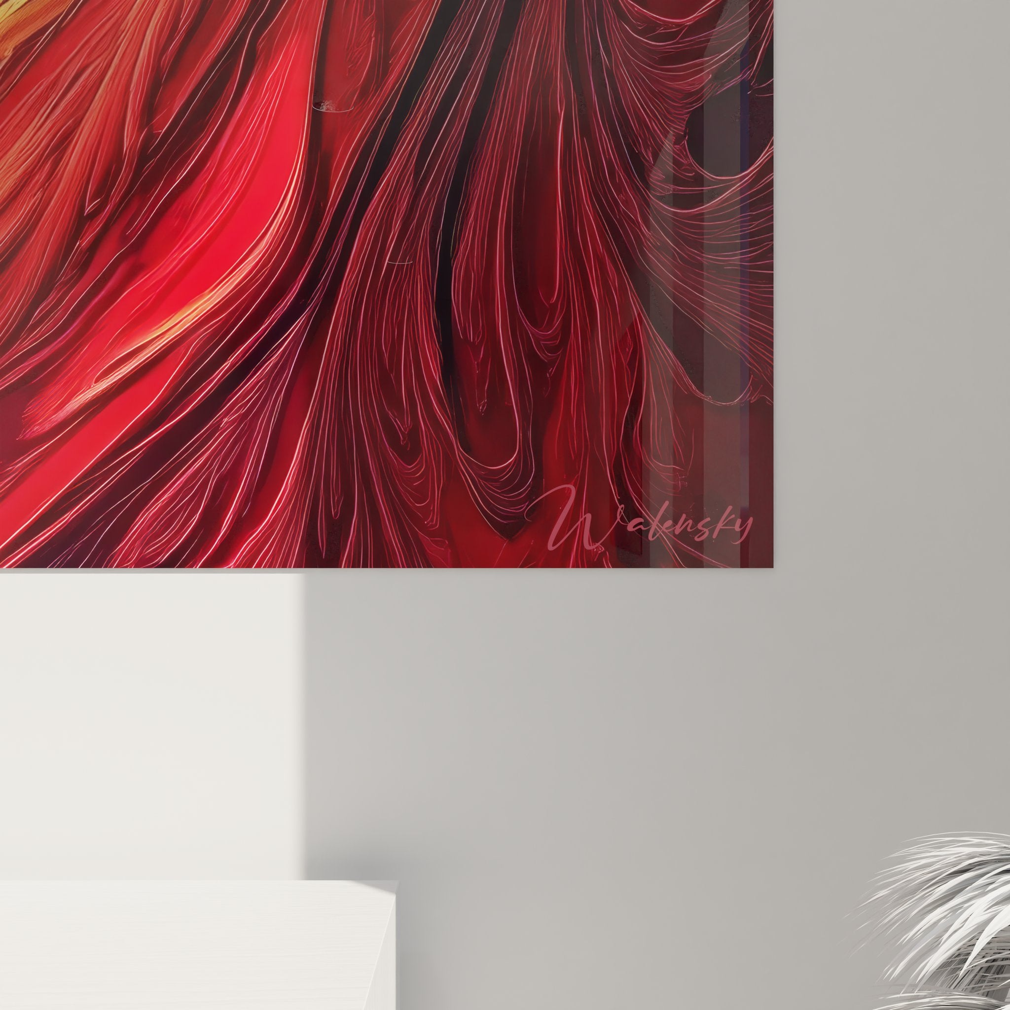 Vue ensemble tableau mural spirale énergétique, art abstrait vortex multicolore décoration intérieur moderne