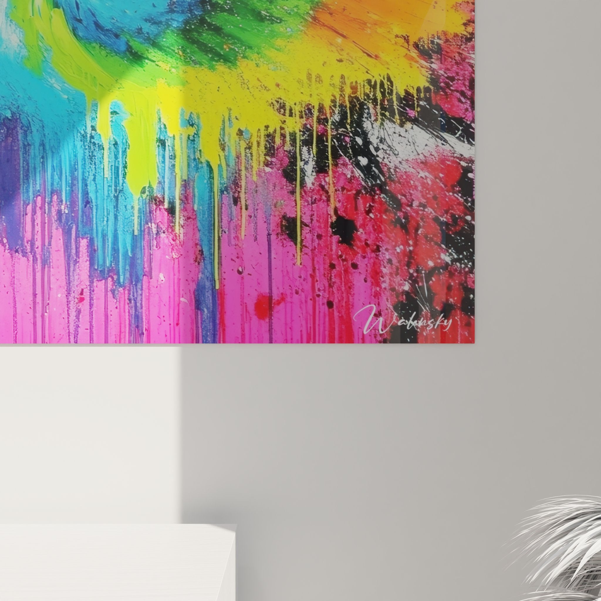 Vue ensemble tableau spirale explosion couleurs vives art abstrait décoration murale