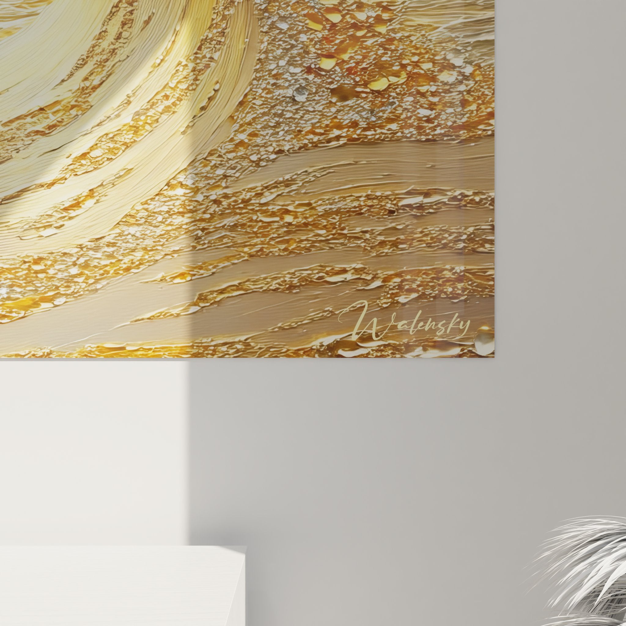 Vue ensemble tableau spirale vague marine dorée art mural océanique abstrait décoratif