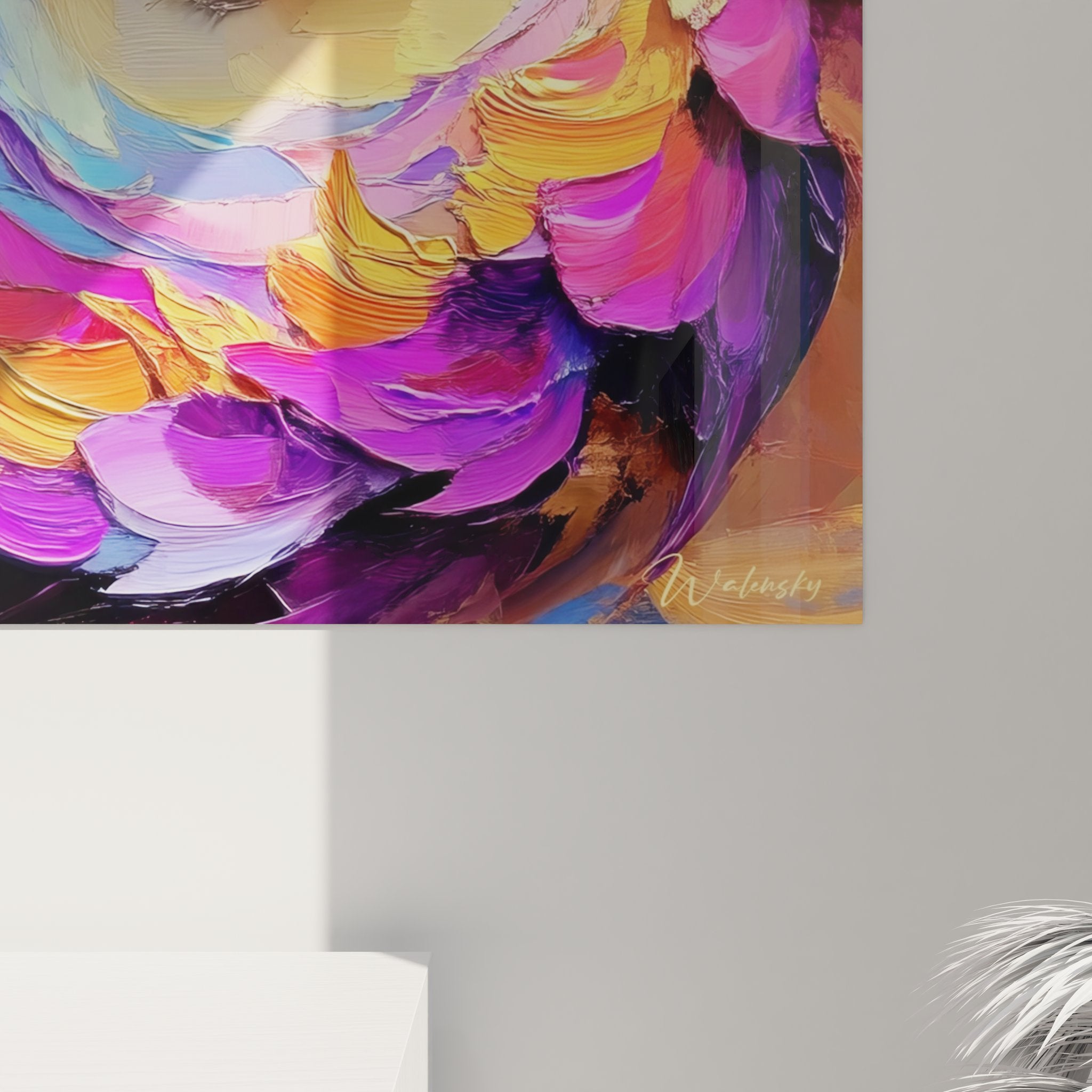 Vue ensemble tableau mural spirale colorée tourbillon abstrait décoration intérieure moderne vibrant