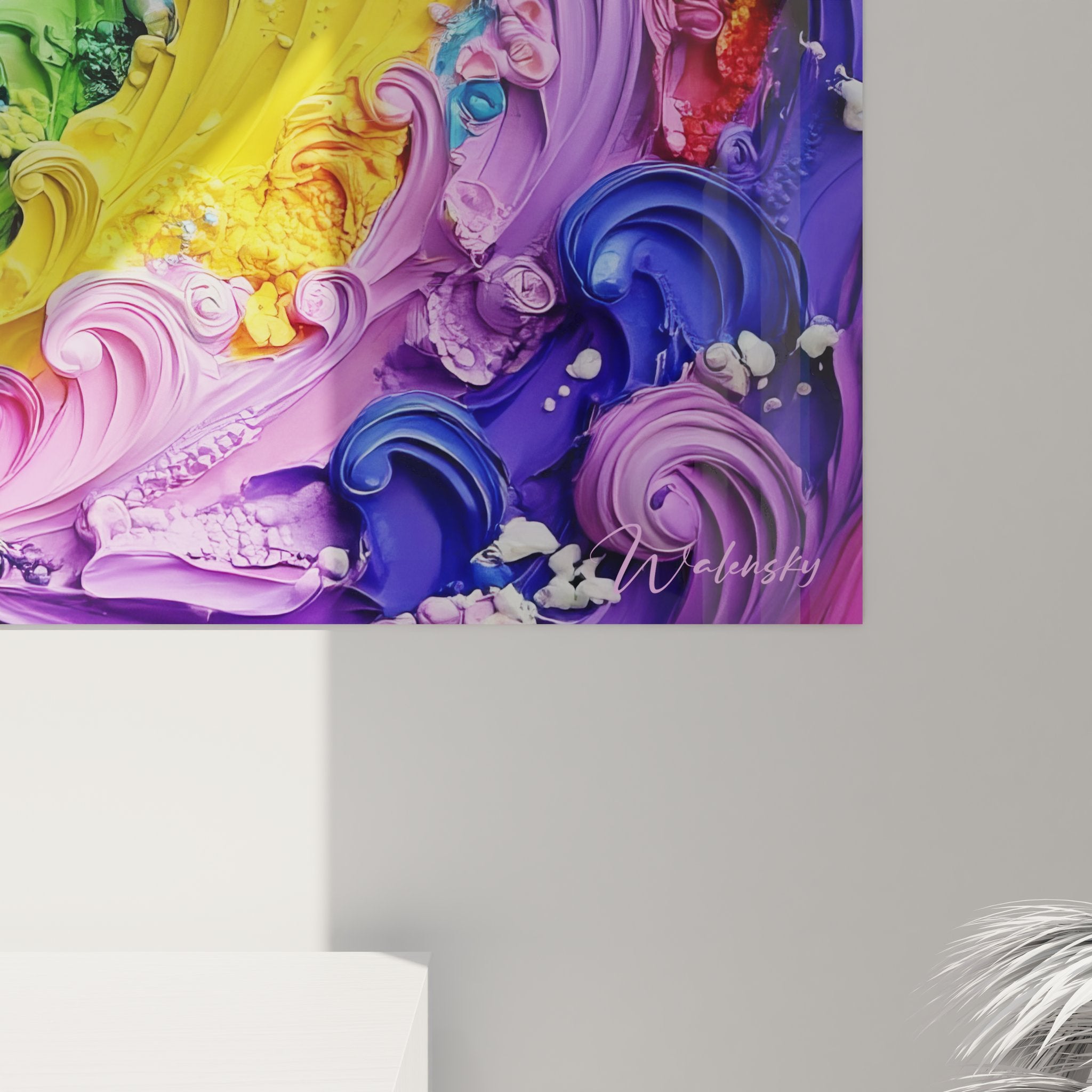 Vue ensemble tableau mural spirale vague colorée art décoratif contemporain