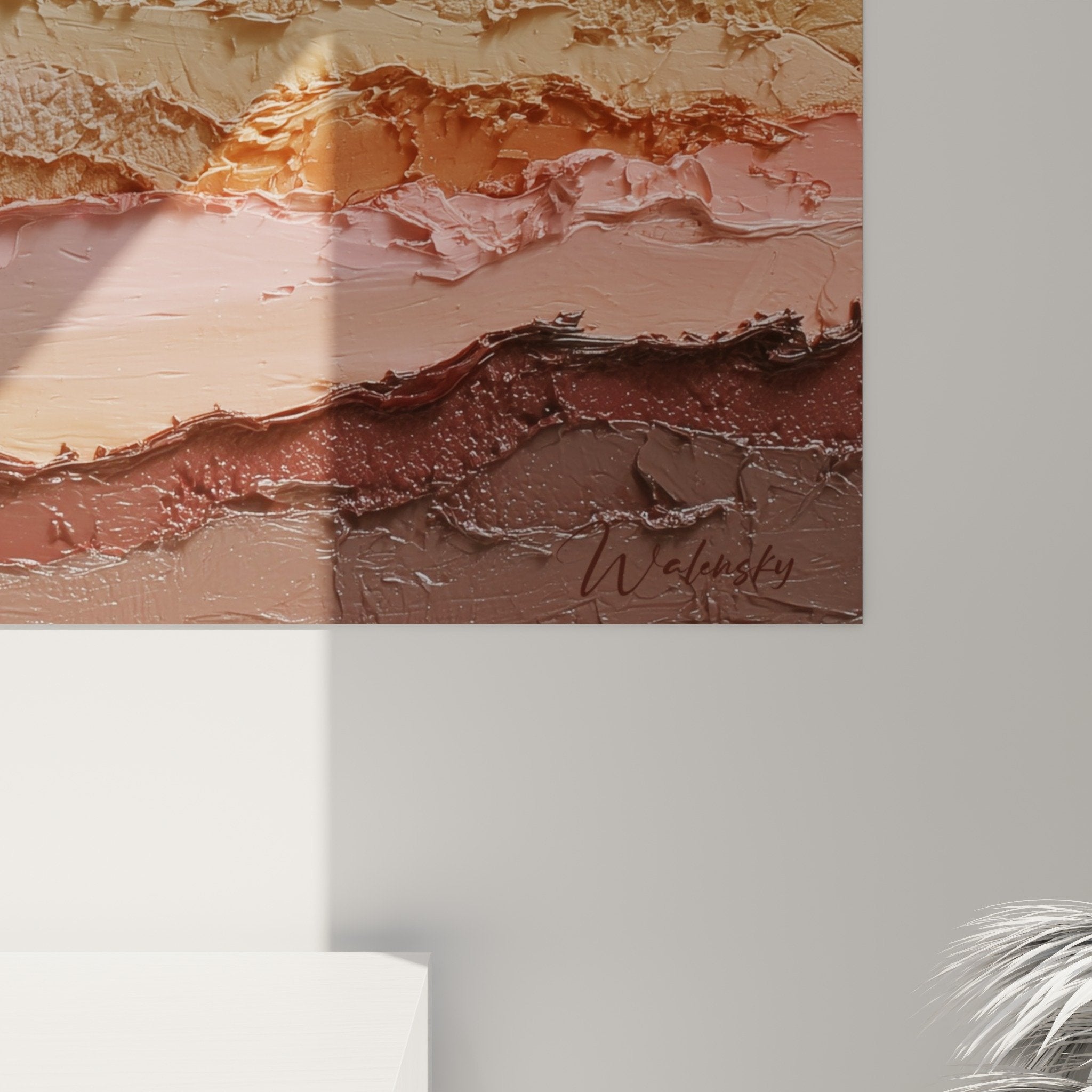 overview abstract layered earthtone artwork white wall feng shui northeast earth decor