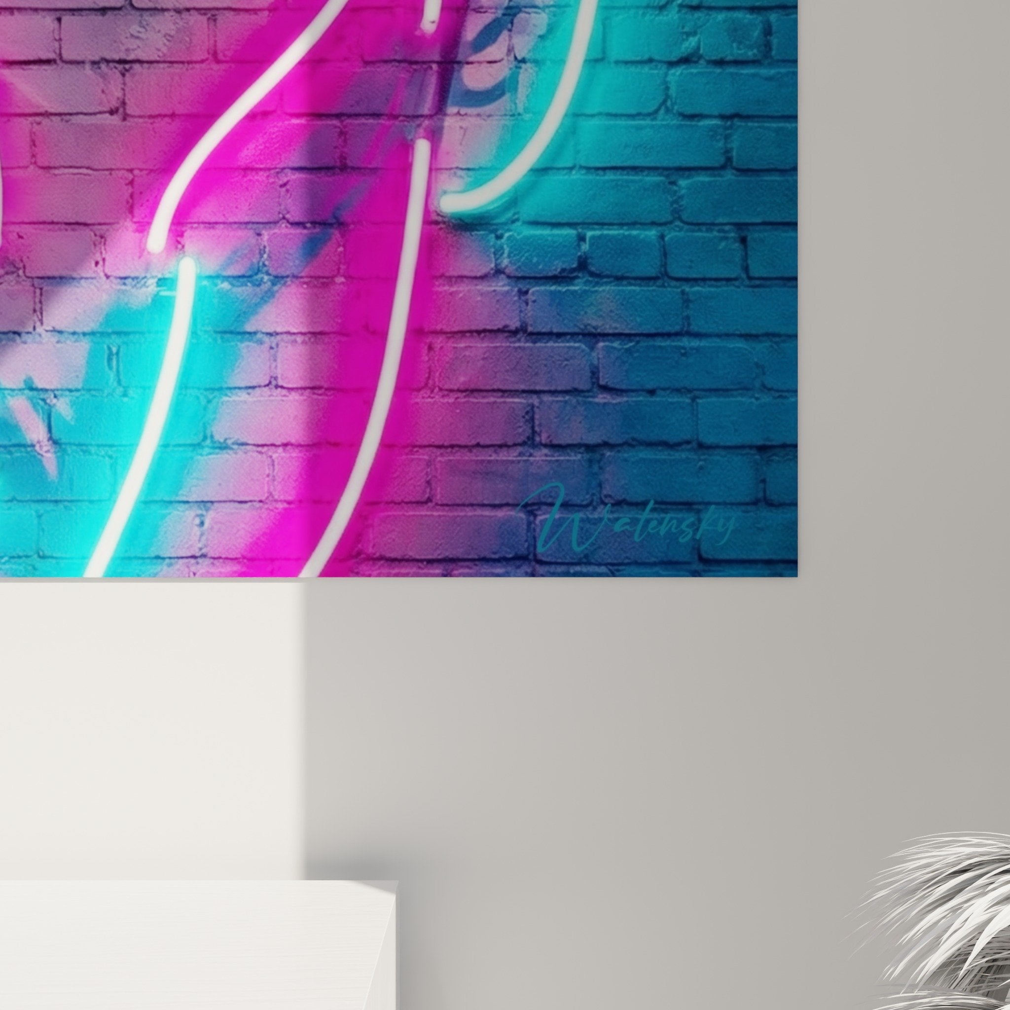 Übersicht Wandbild Street-Art Neon-Porträt Frau moderne Inneneinrichtung urbaner Stil