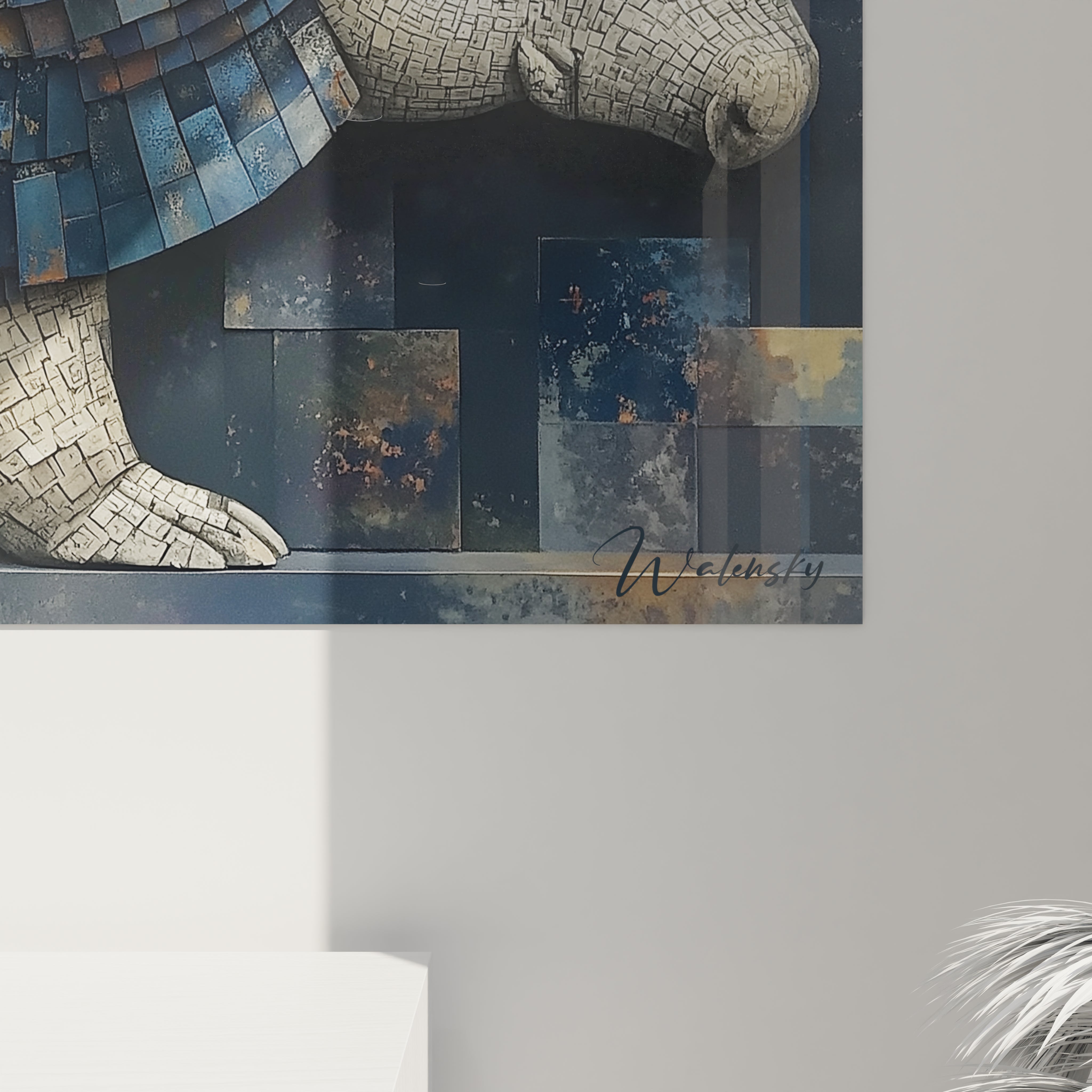 Vue d'ensemble tableau tatou relief mosaïque art mural décoratif Glyptodon