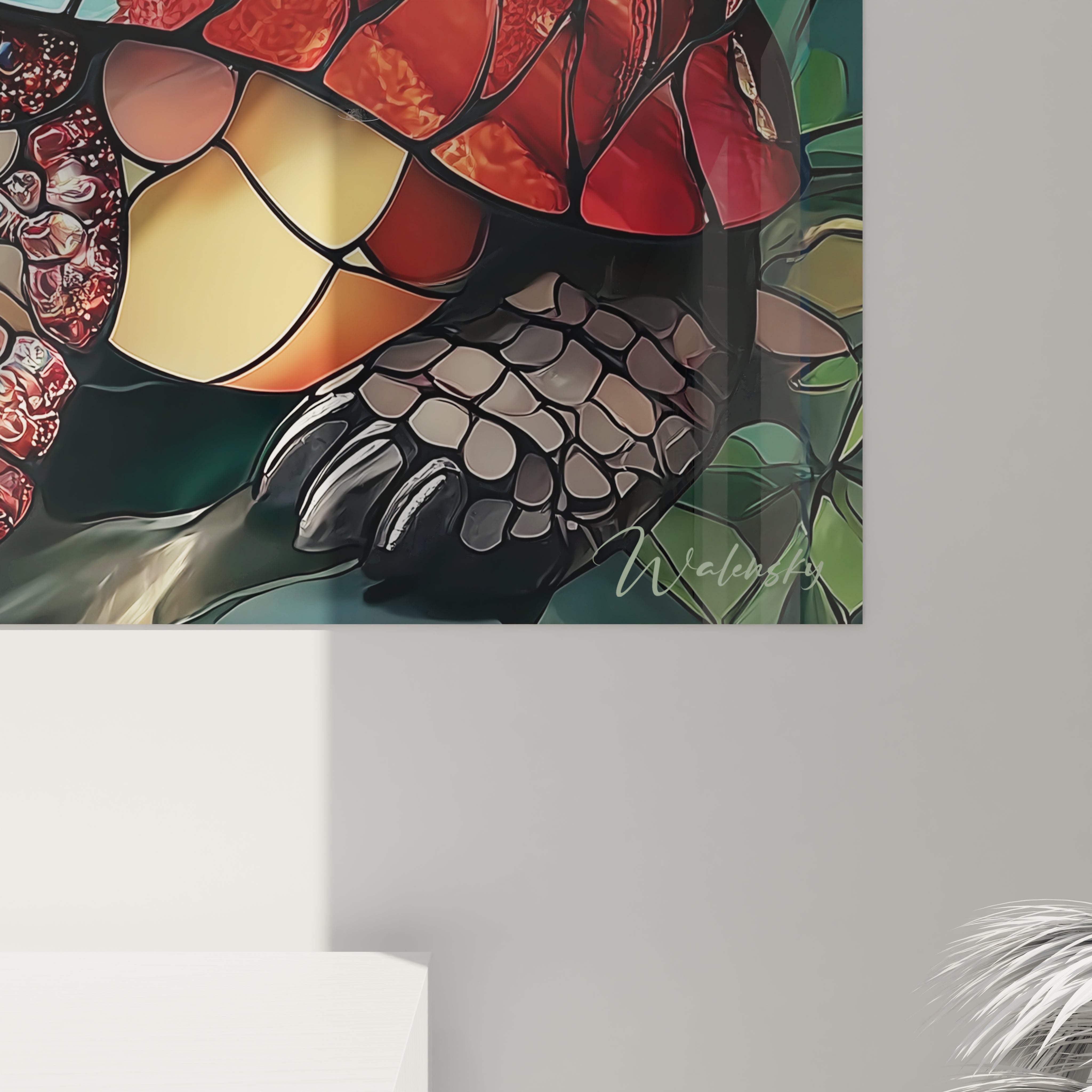 Vue ensemble tableau mural tatou vitrail coloré décoration intérieur moderne