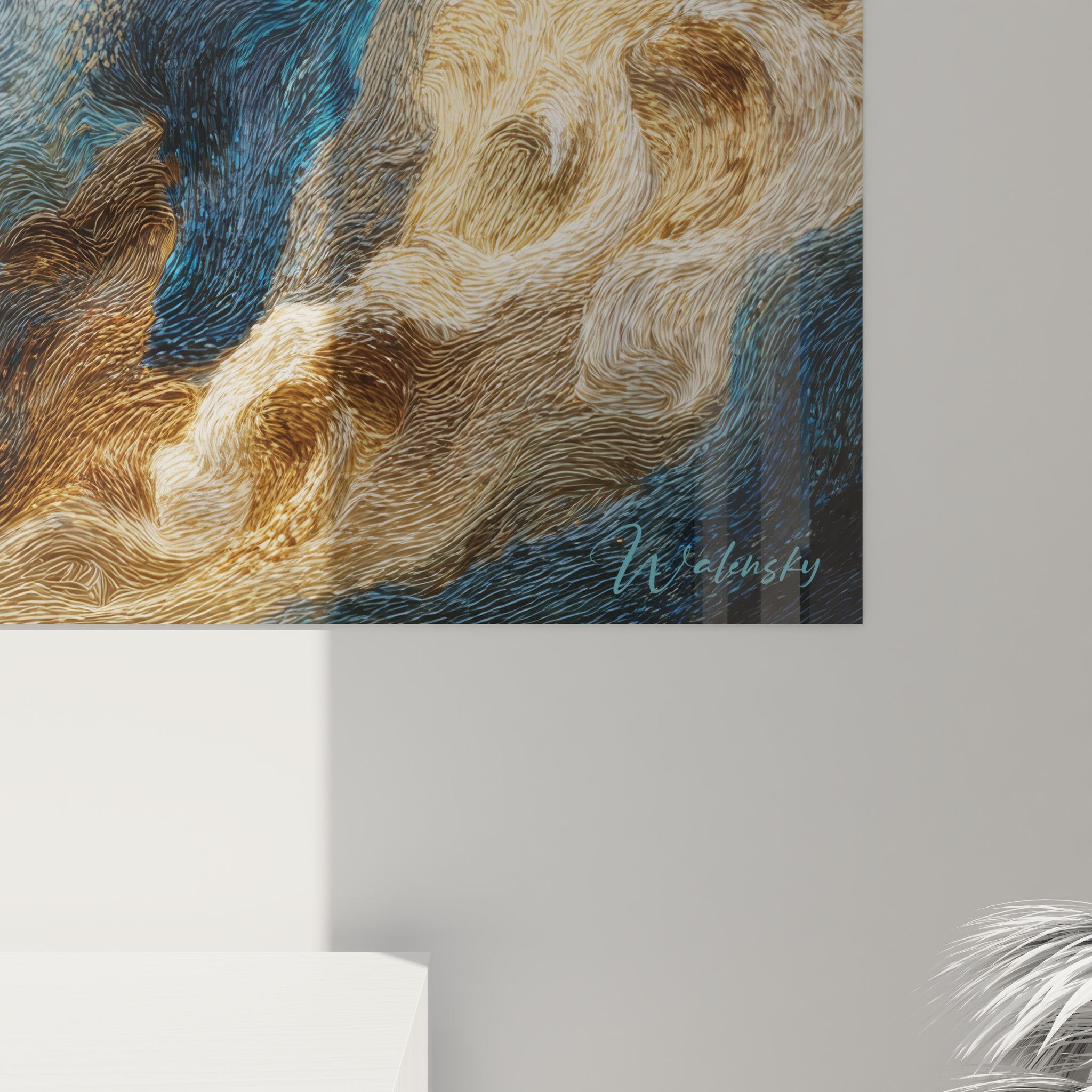 Vue ensemble tableau mural tempête marine abstraite art contemporain océanique