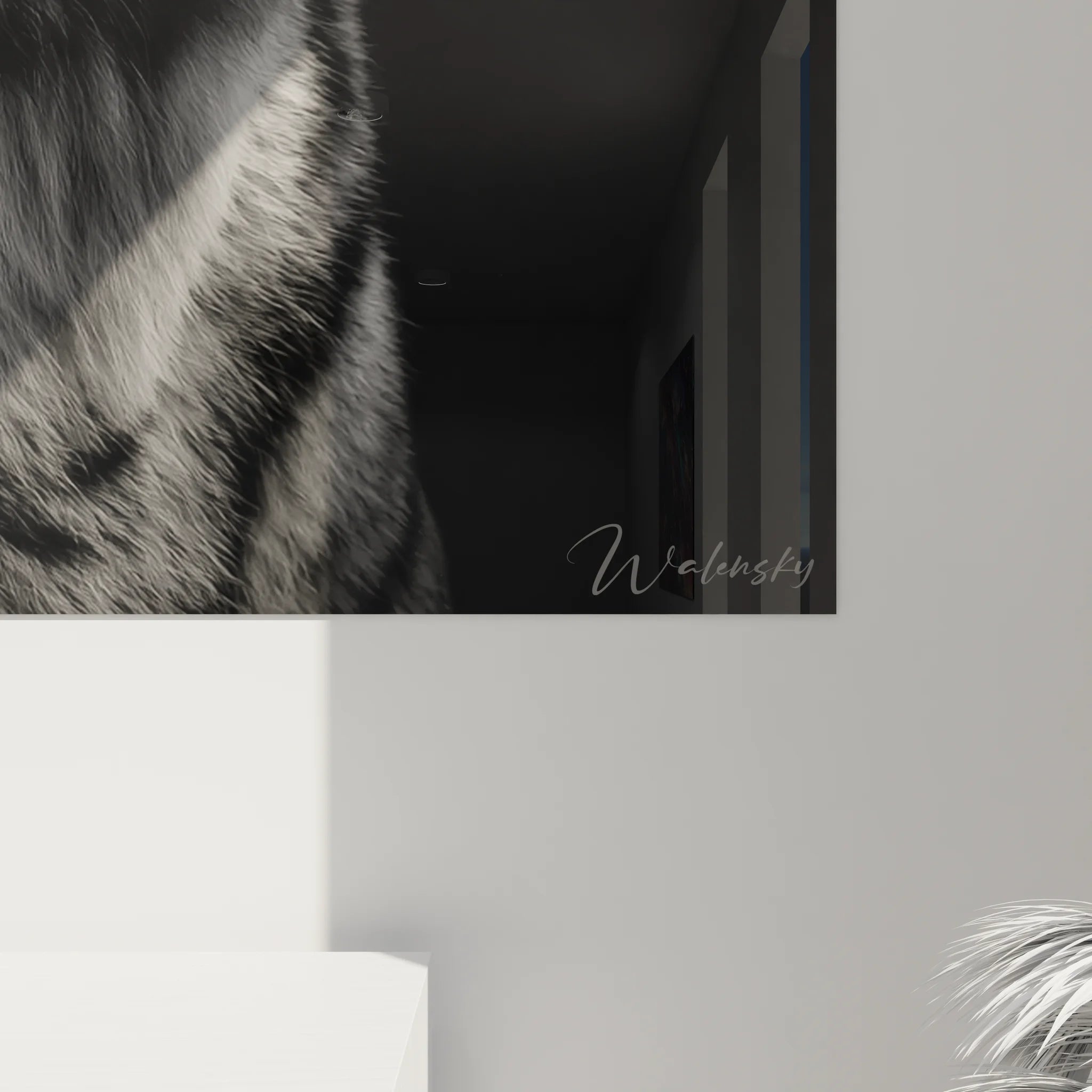 Vue ensemble tableau tigre noir et blanc - Art mural animalier décoration intérieur