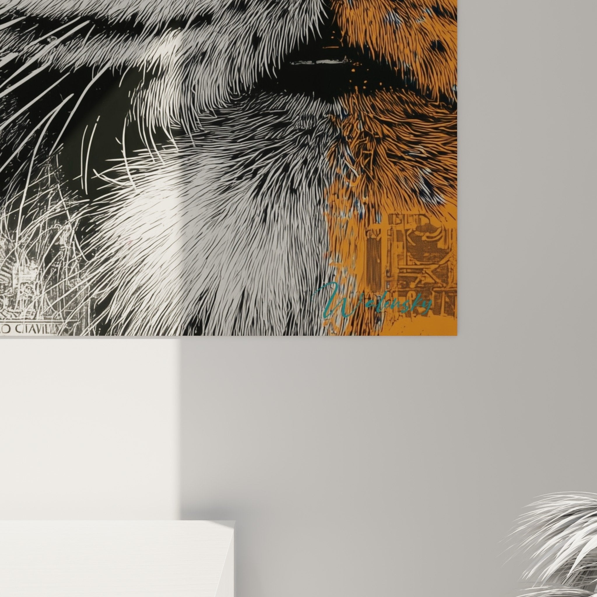 Tableau mural tigre contemporain couleurs pop rose turquoise perspective decoration interieur