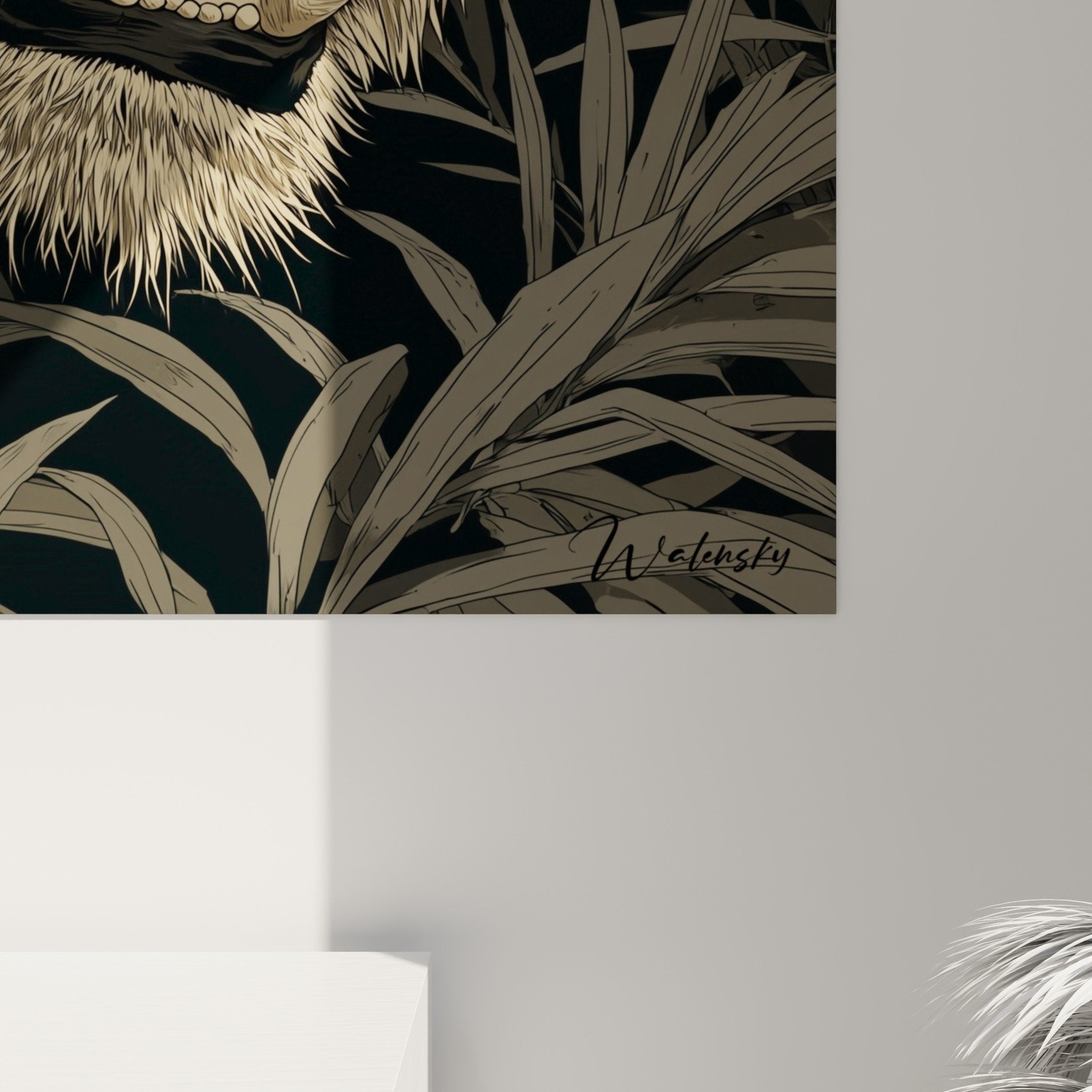 Overview of roaring orange tiger wall art in contemporary interior
