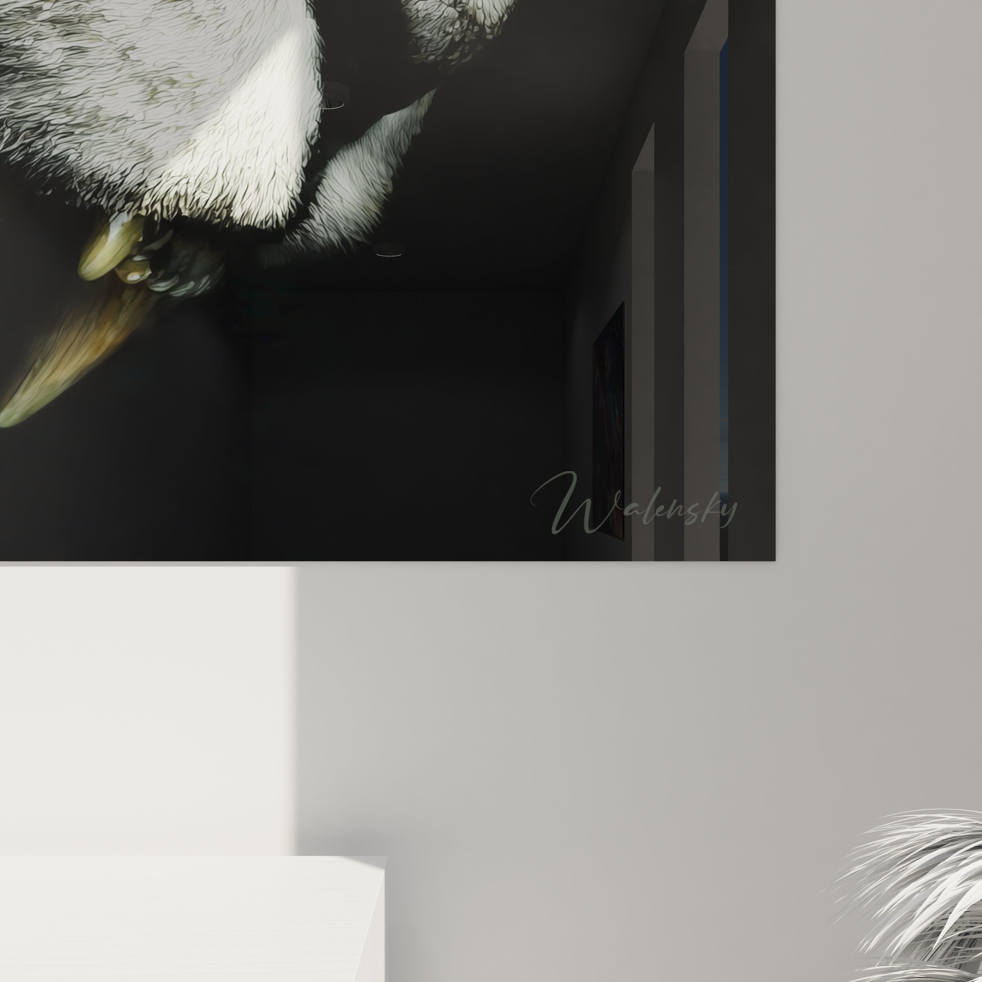 Vue ensemble tableau tigre sabre-tooth dans intérieur moderne, décoration murale art préhistorique