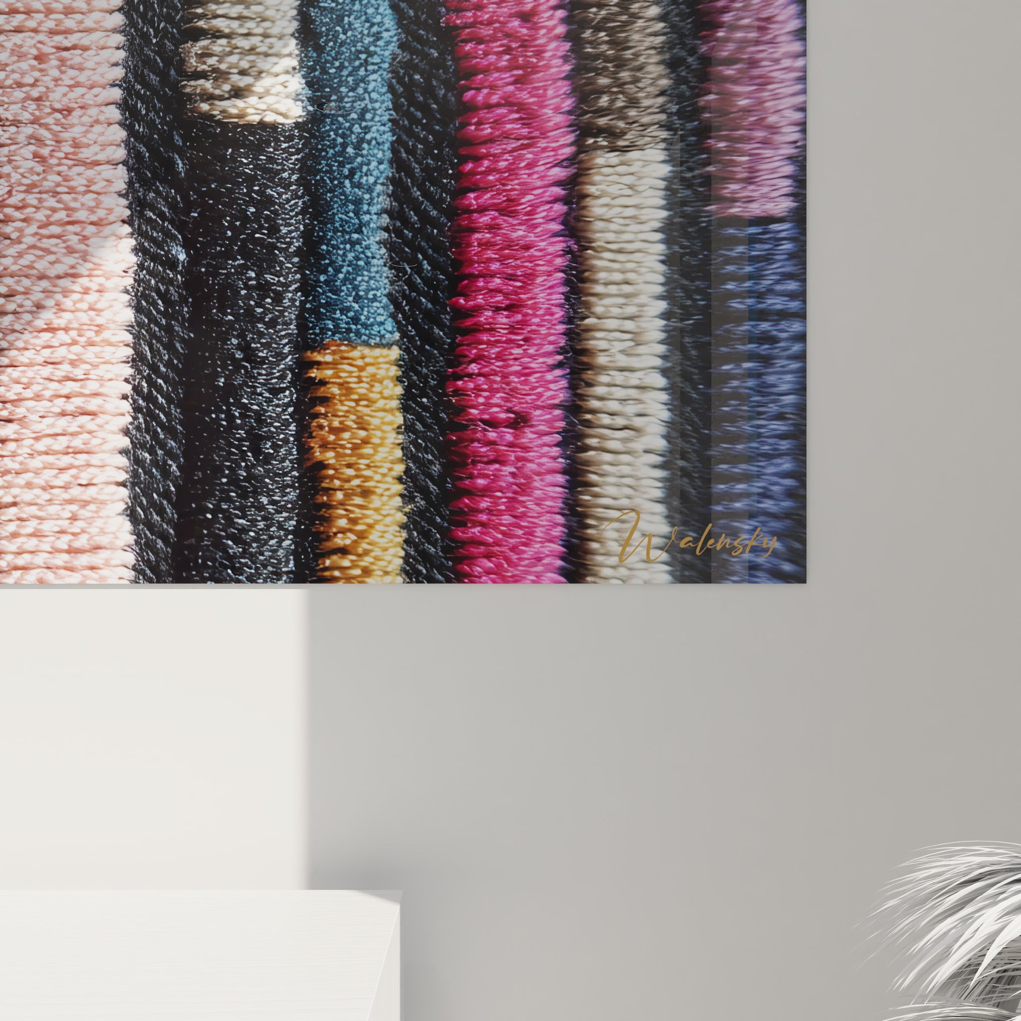 Vue ensemble tableau tissage multicolore africain format panoramique rayures verticales