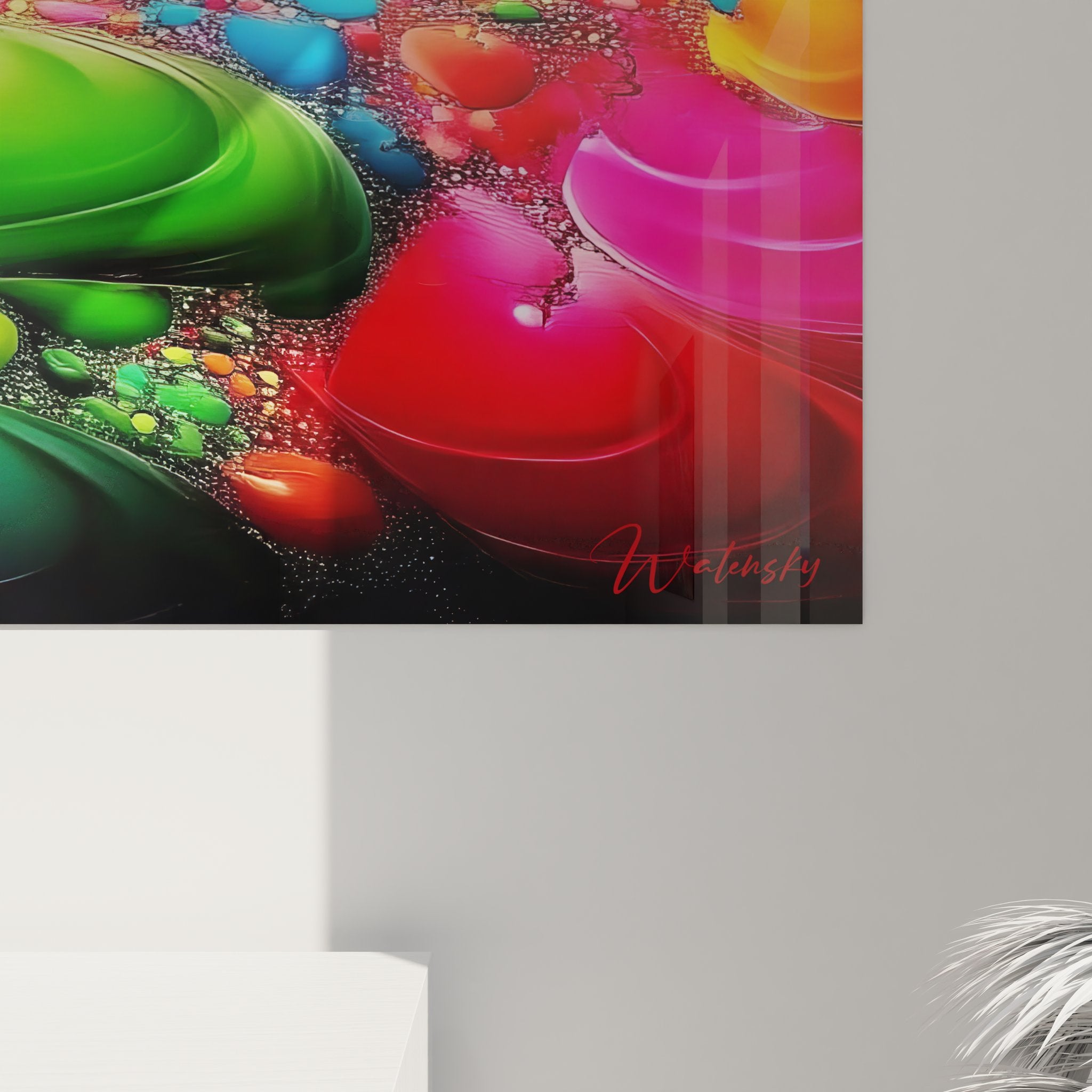 Vue d'ensemble tableau mural tourbillon arc-en-ciel dans intérieur contemporain moderne