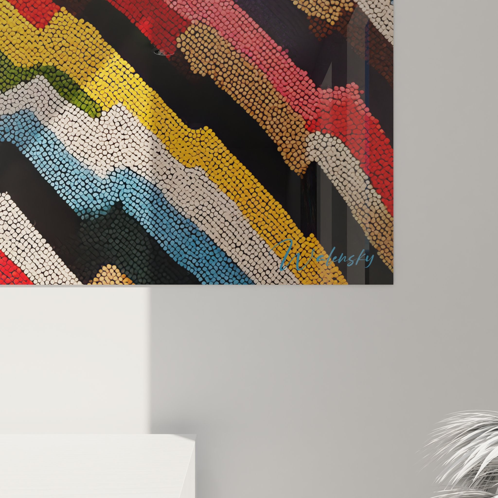 Vue ensemble tableau art tribal africain géométrique multicolore décoration murale ethnique design