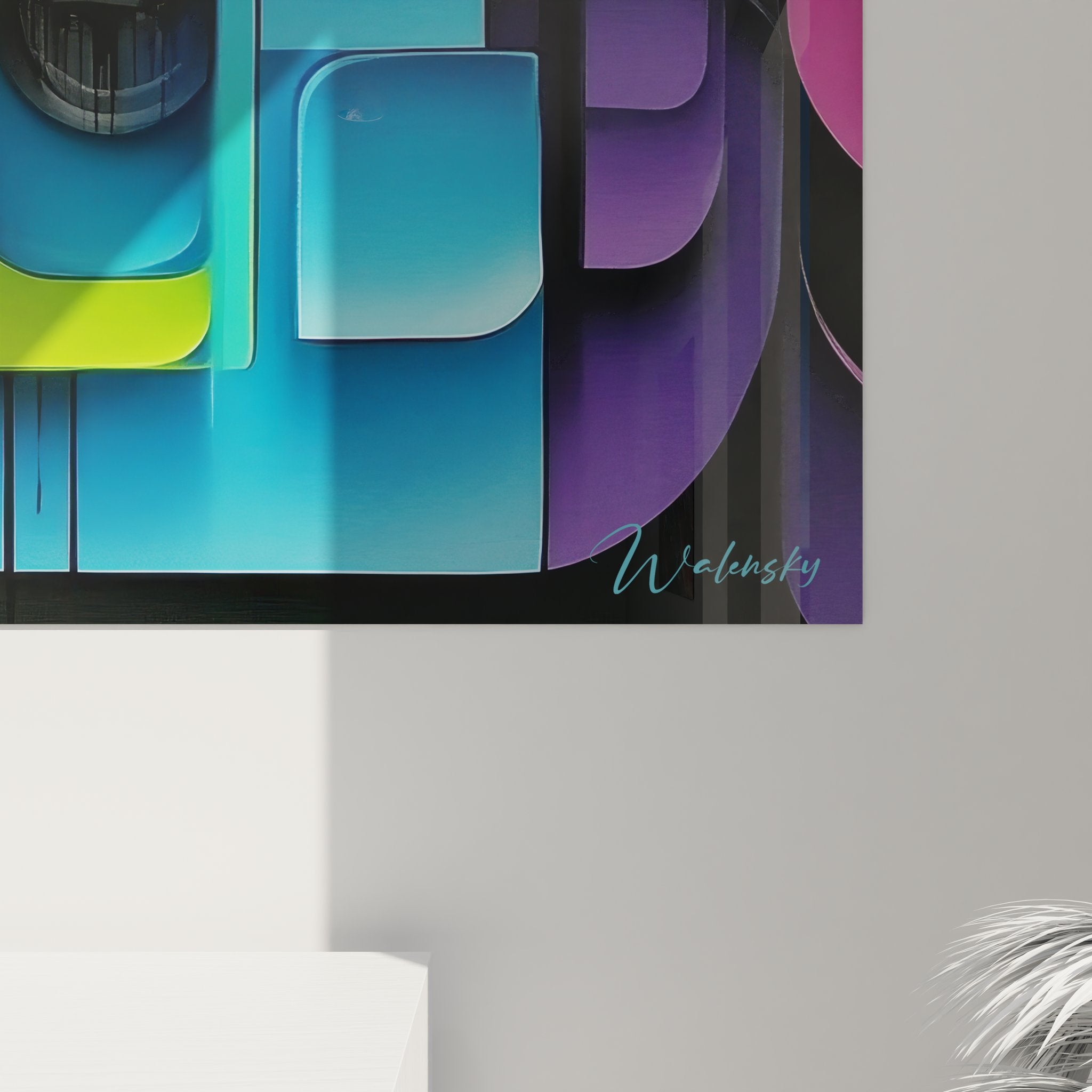 Vue ensemble tableau mural typographie design multicolore avec lettres sculptées décoration moderne