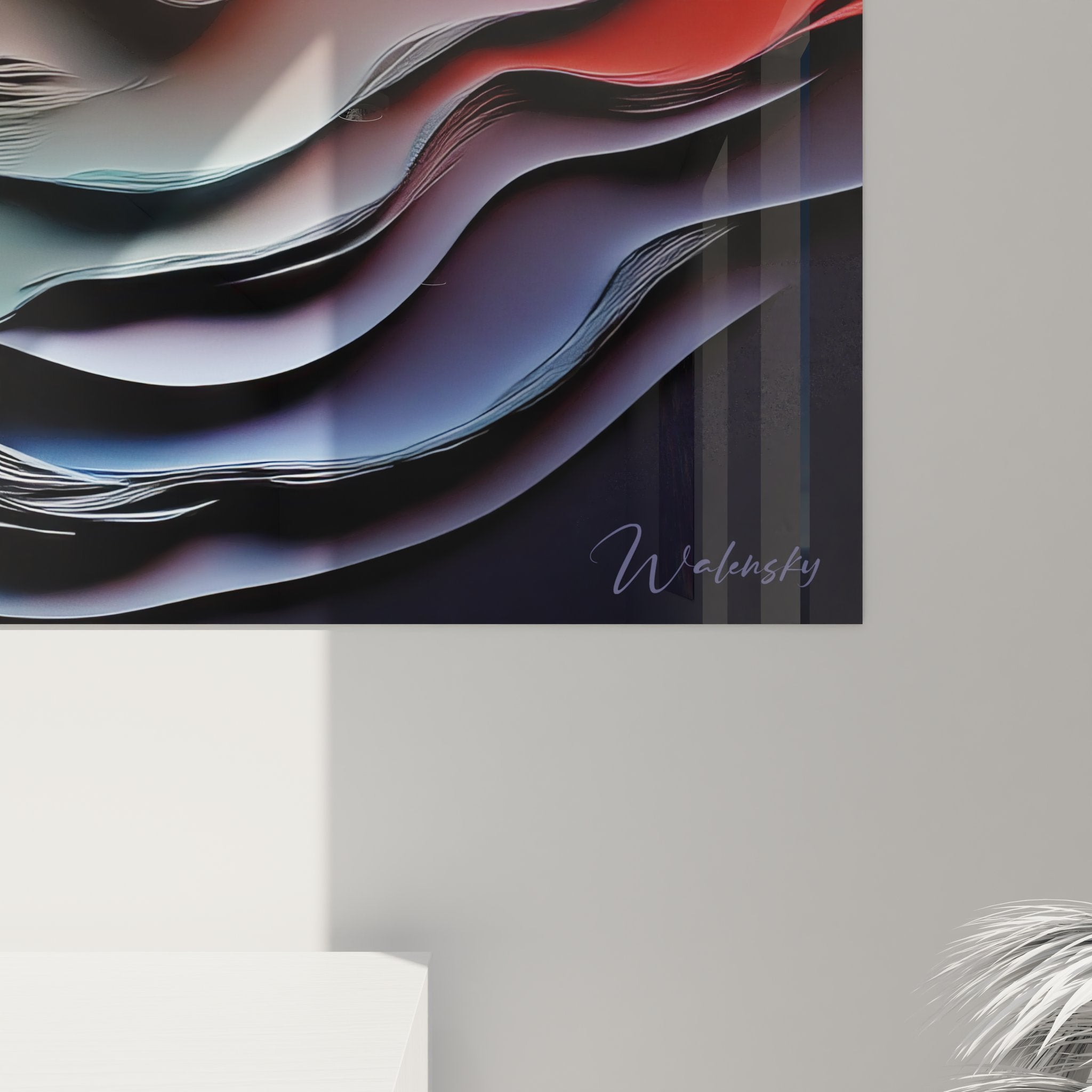 Vue ensemble tableau vagues abstraites fluides multicolores art contemporain décoration murale design