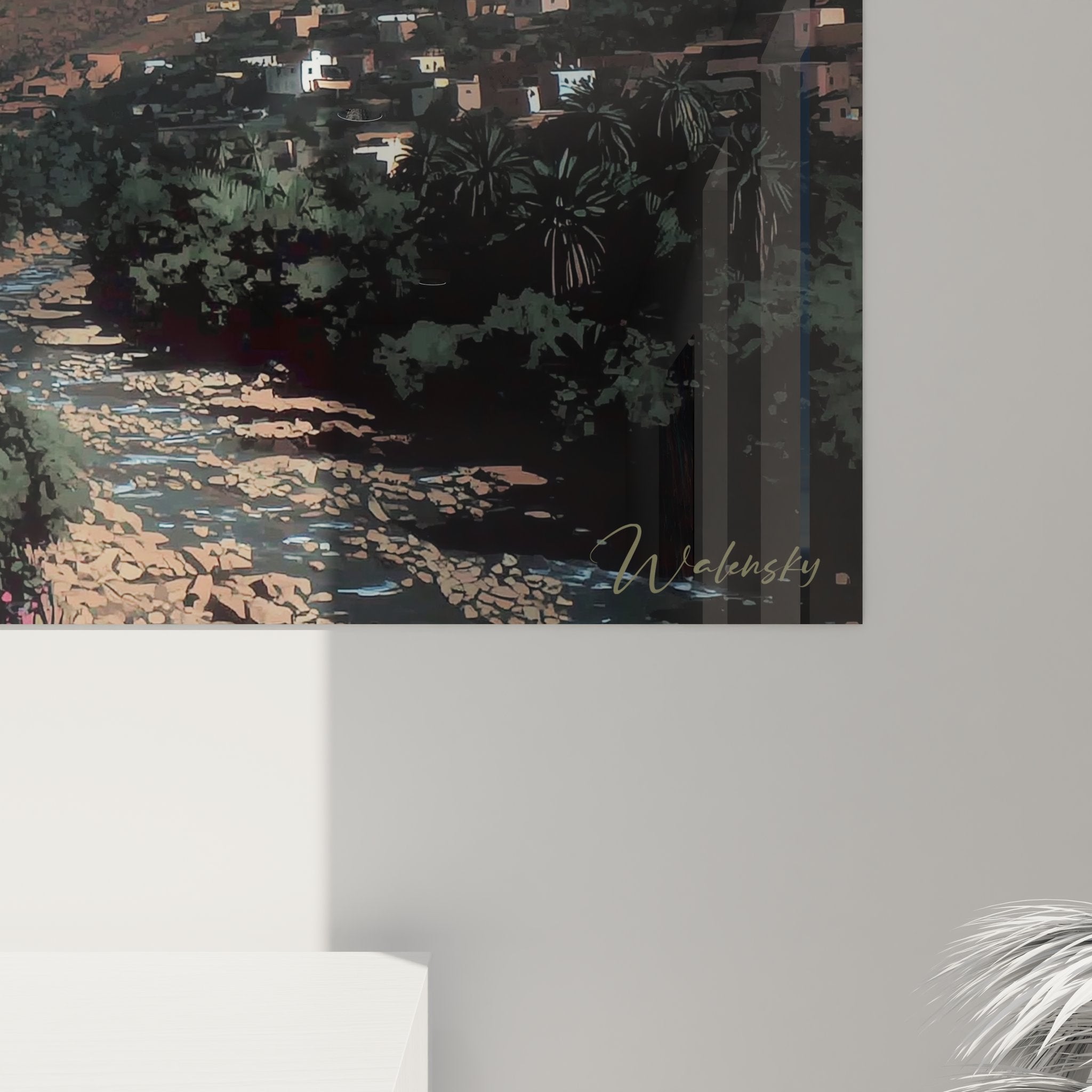 Vue ensemble tableau mural vallée désertique oasis gorges marocaines art décoratif