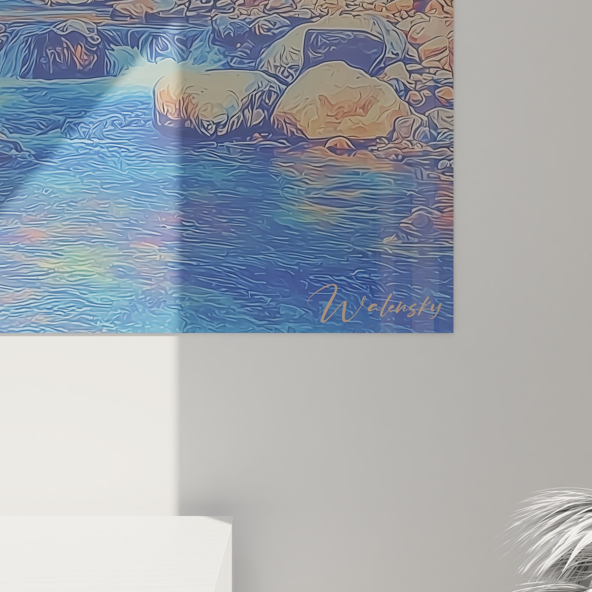 Vista completa quadro murale villaggio canyon con prospettiva gole e architettura