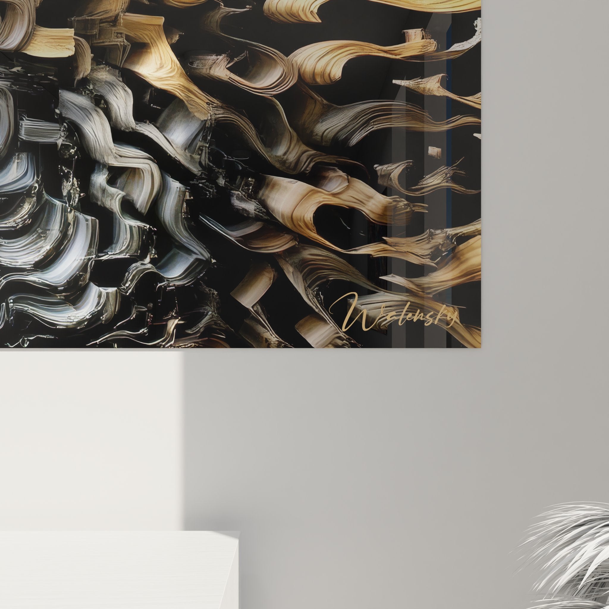 Vue ensemble tableau mural visage désintégration pixels décoration moderne