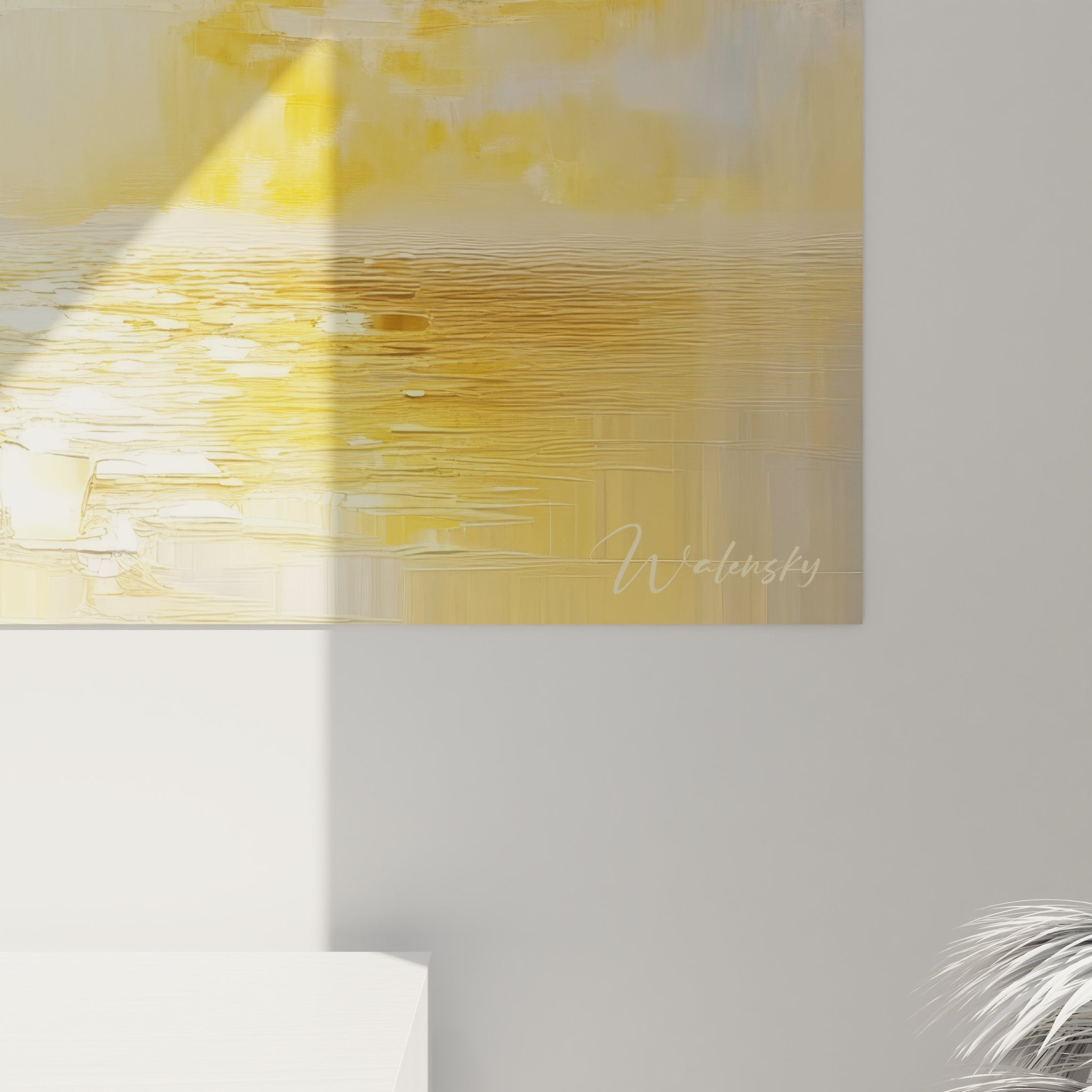 Vue d'ensemble tableau mural voilier coucher soleil, art maritime contemporain aux tons dorés