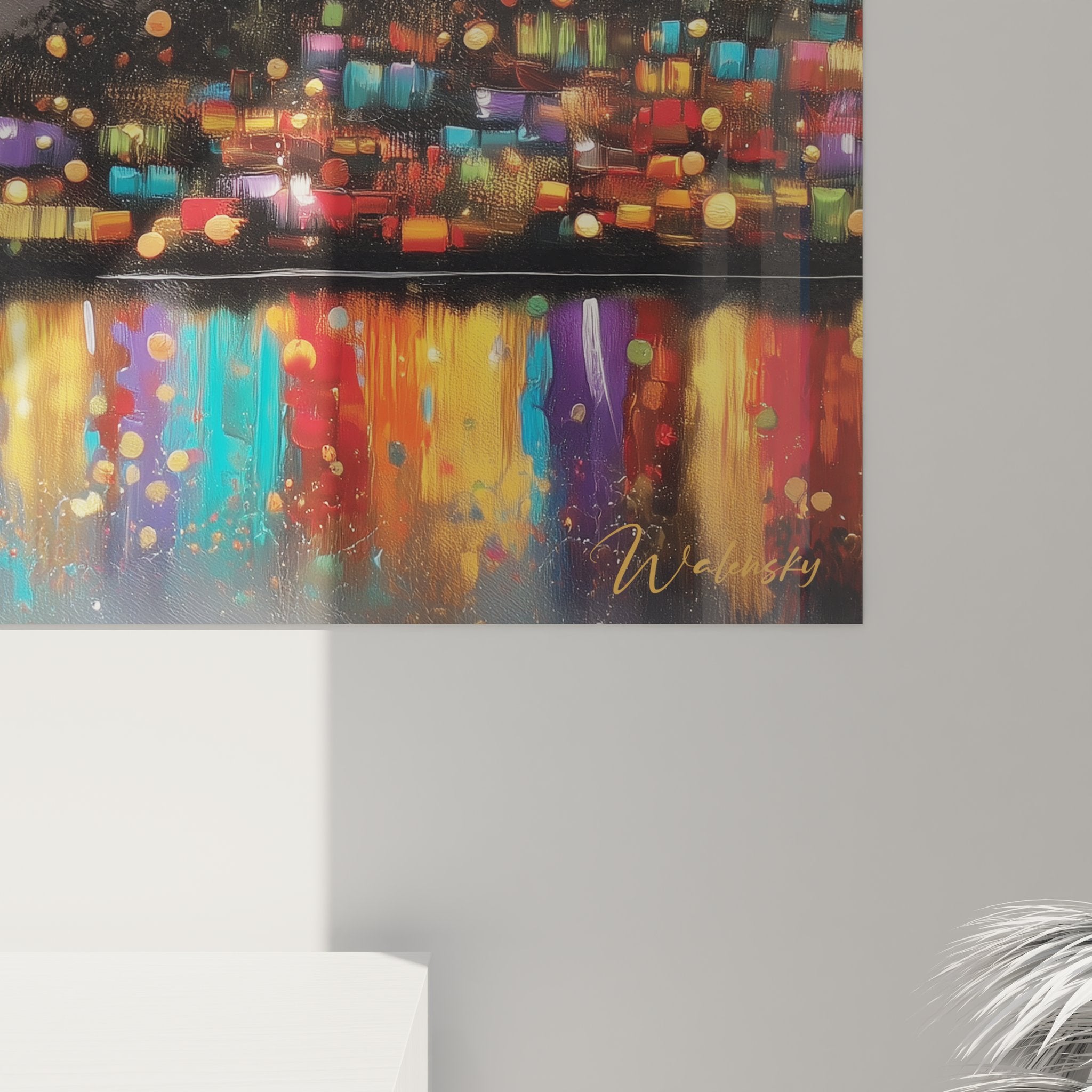 Vue d'ensemble tableau mural volcan éruption cosmique dans intérieur contemporain élégant