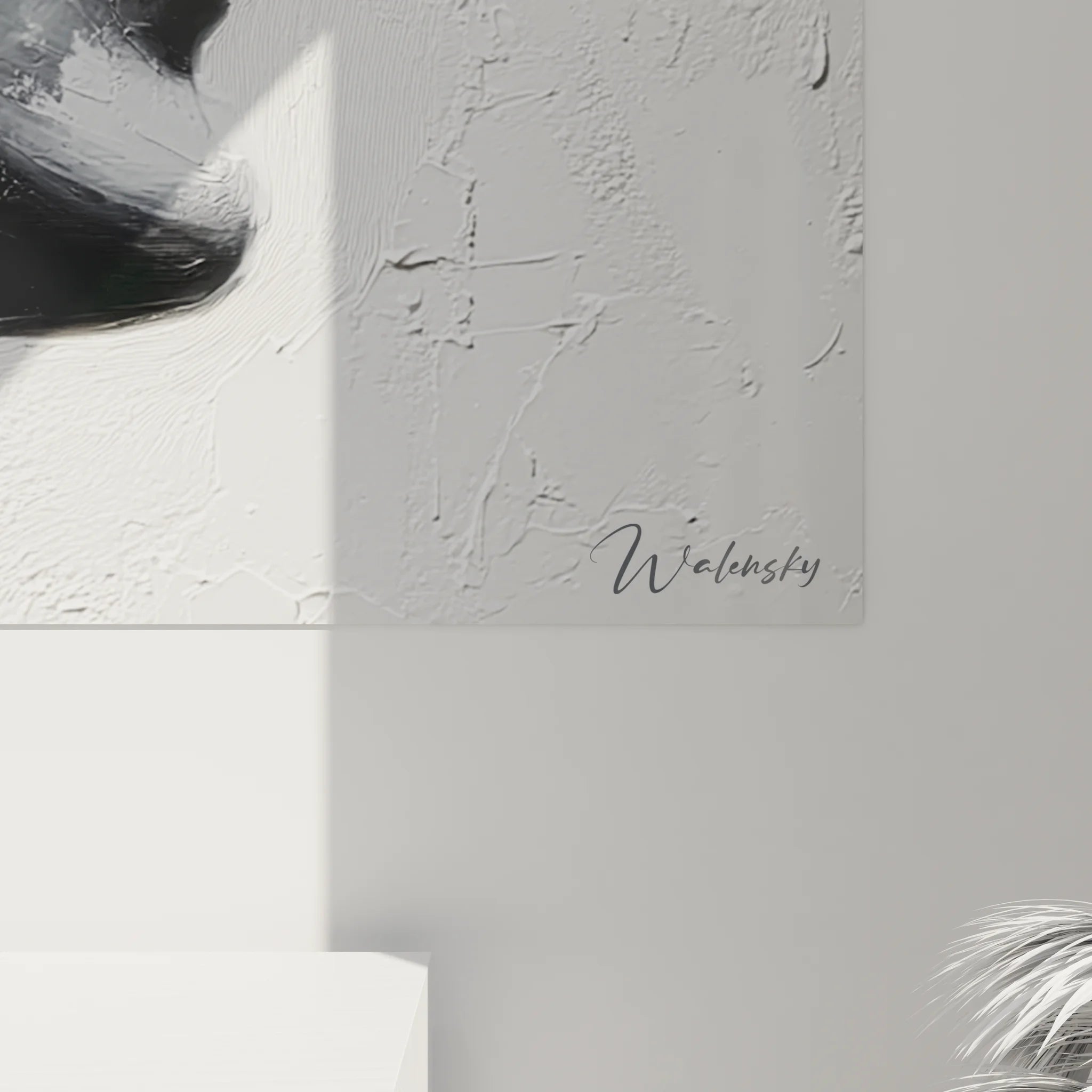 Vue d'ensemble tableau XXL femme profil noir et blanc dans salon contemporain élégant