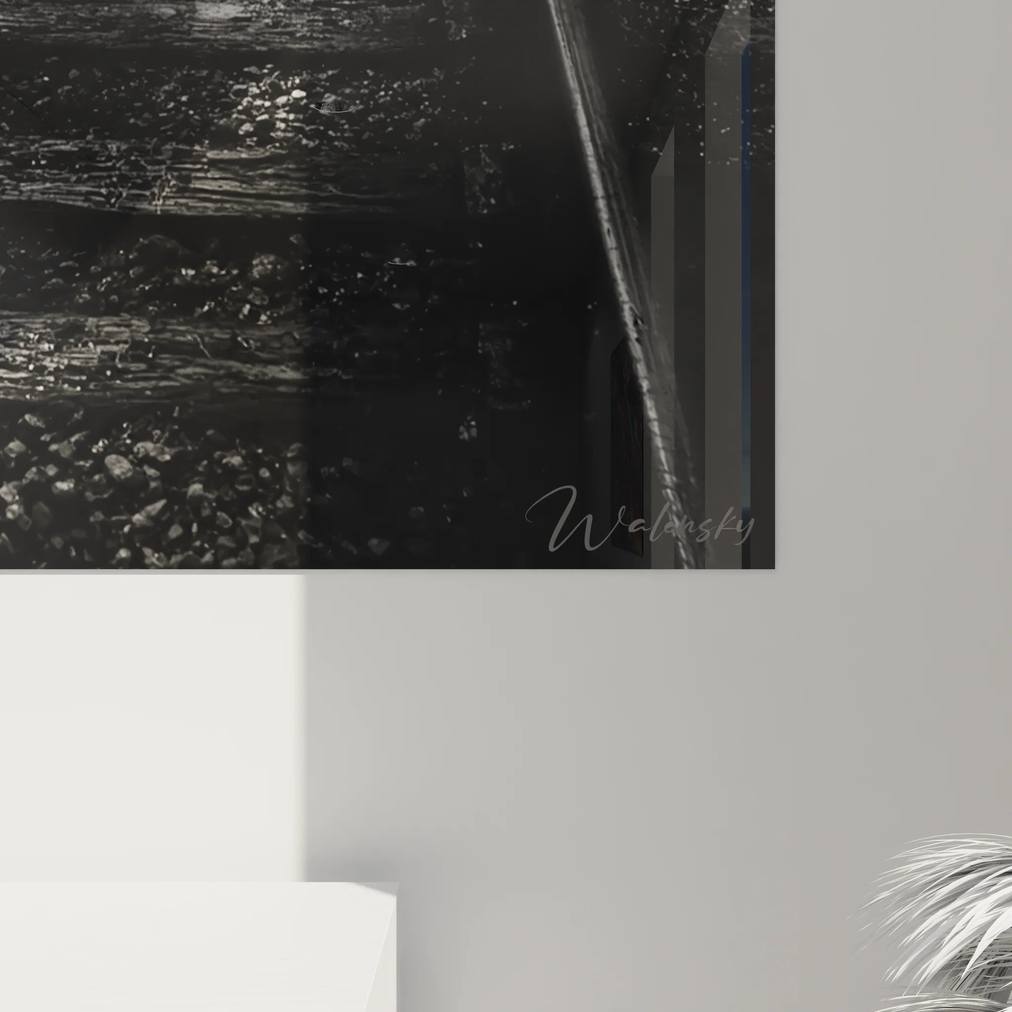 Vue ensemble tableau XXL paysage noir blanc chemin de fer forêt décoration murale artistique