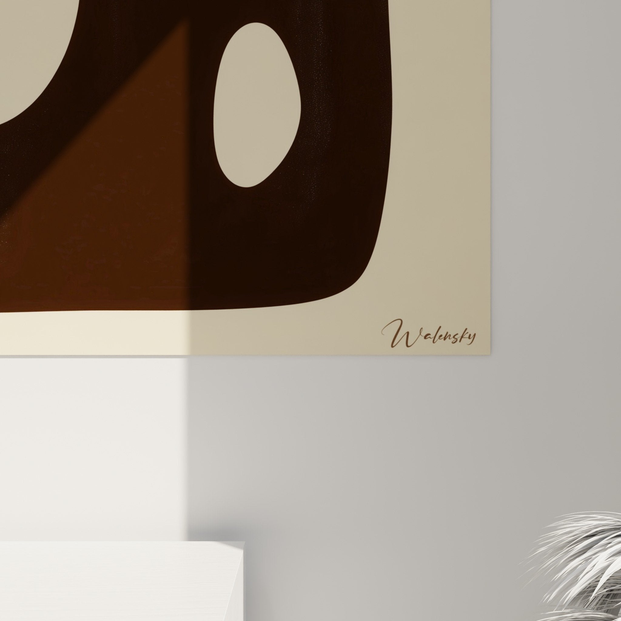 Overview of brown organic shapes wall art zen feng shui decor earth center