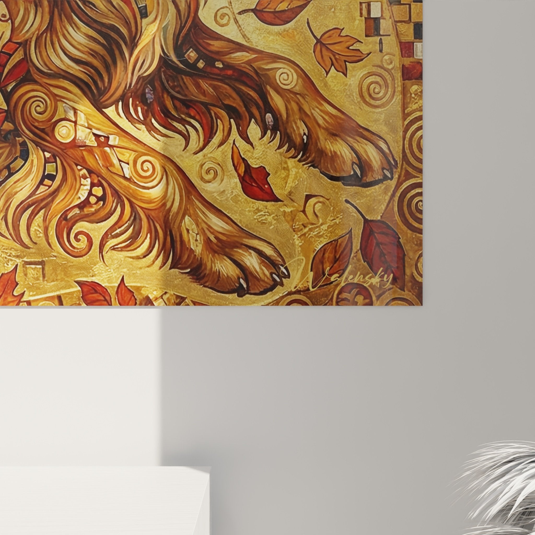 Vue d'ensemble tableau décoratif Terre Neuve tons cuivre bronze dans intérieur élégant