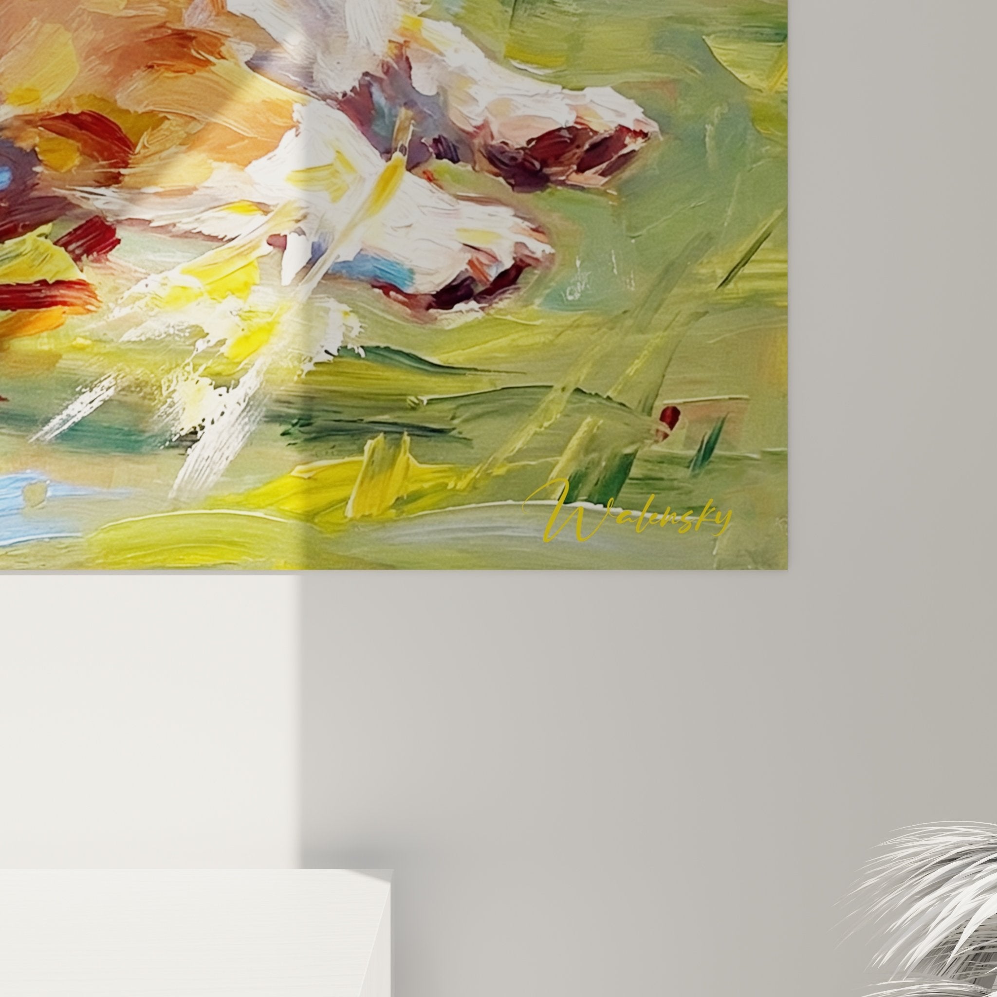 Übersicht Corgi-Leinwand im Laufen, dynamische Komposition mit grünem Hintergrund, zeitgenössische Tierkunst